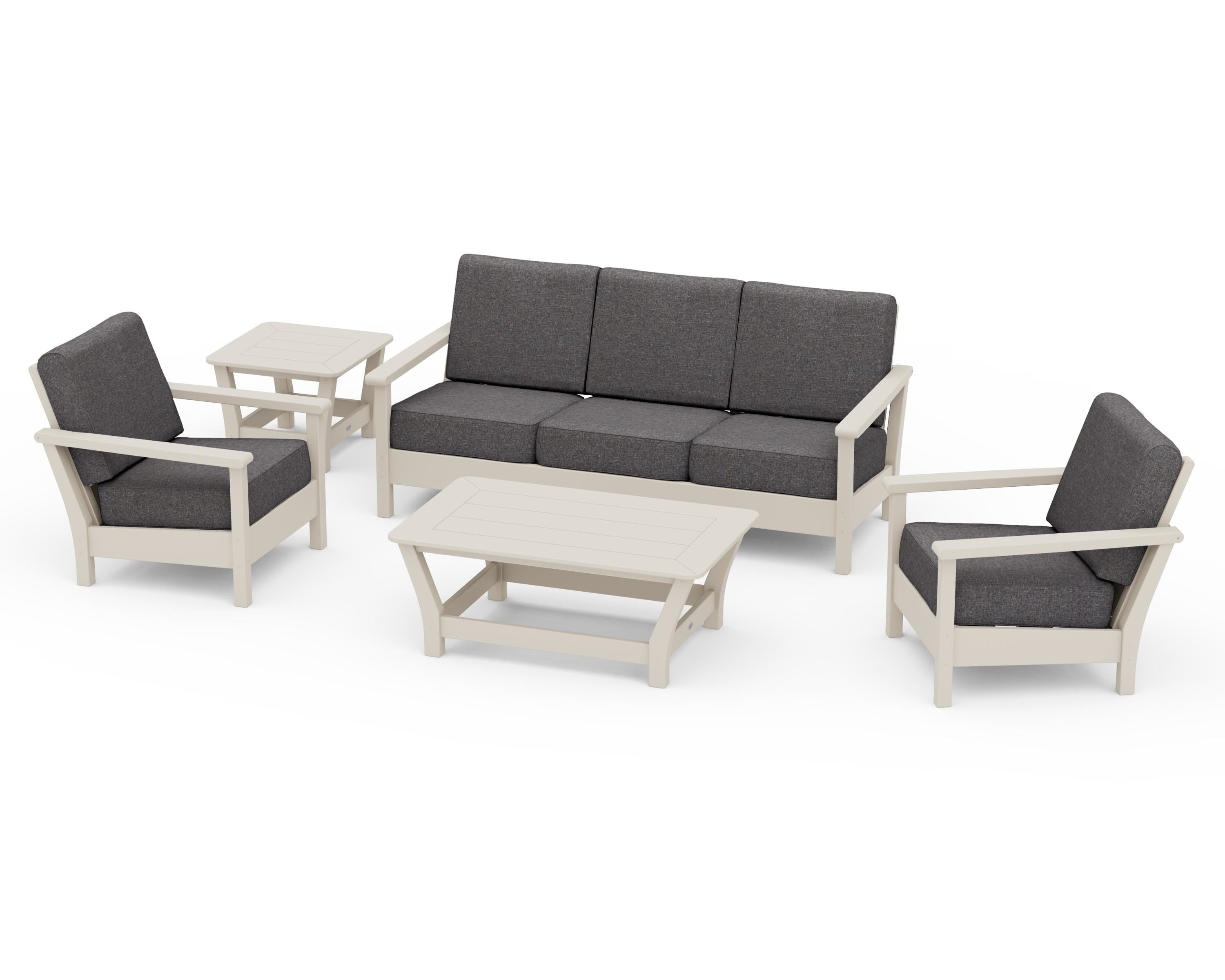 POLYWOOD® Harbour 5-Piece Deep Seating Set in Sand / Ash Charcoal