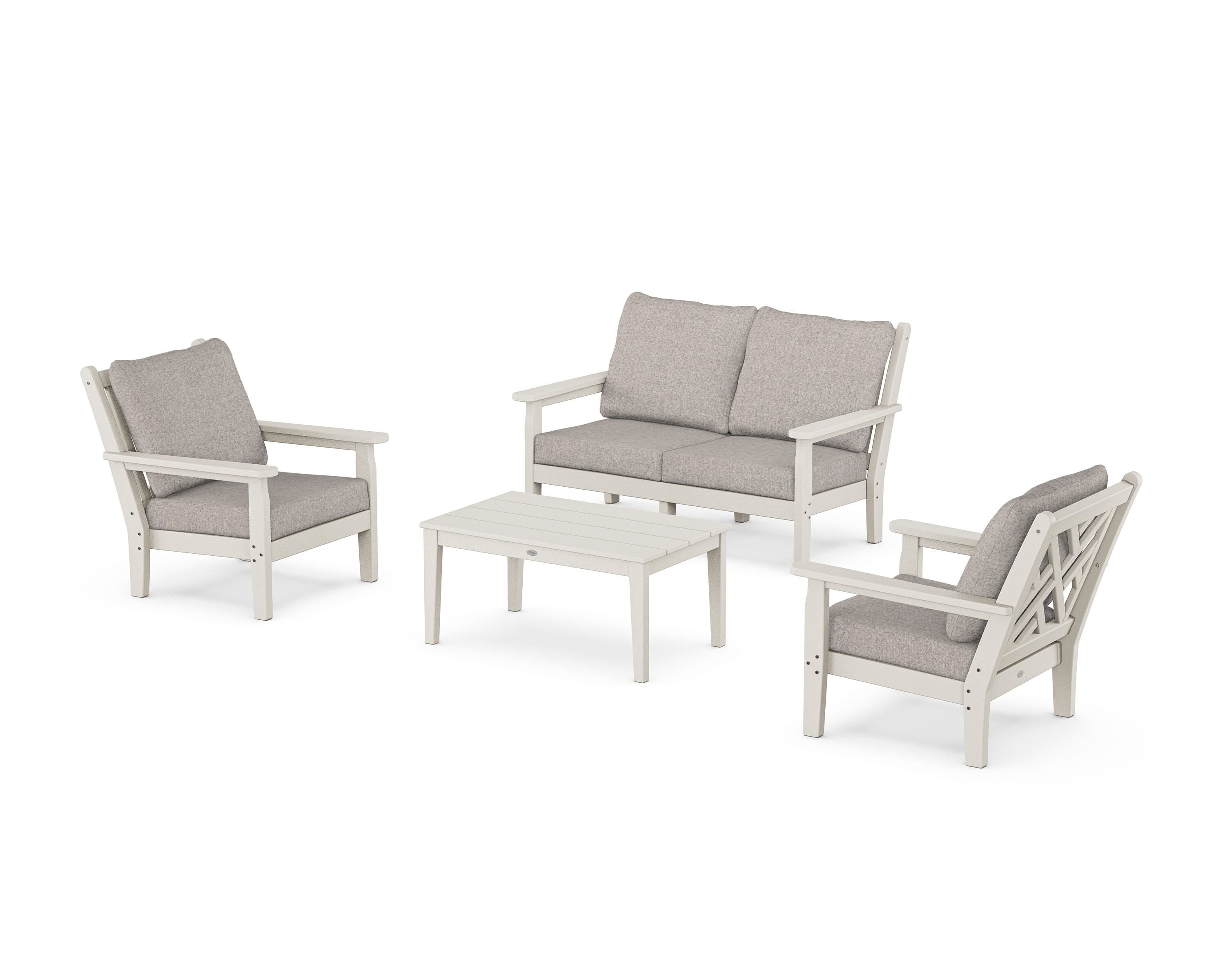 POLYWOOD® Chippendale 4-Piece Deep Seating Set with Loveseat in Sand / Weathered Tweed