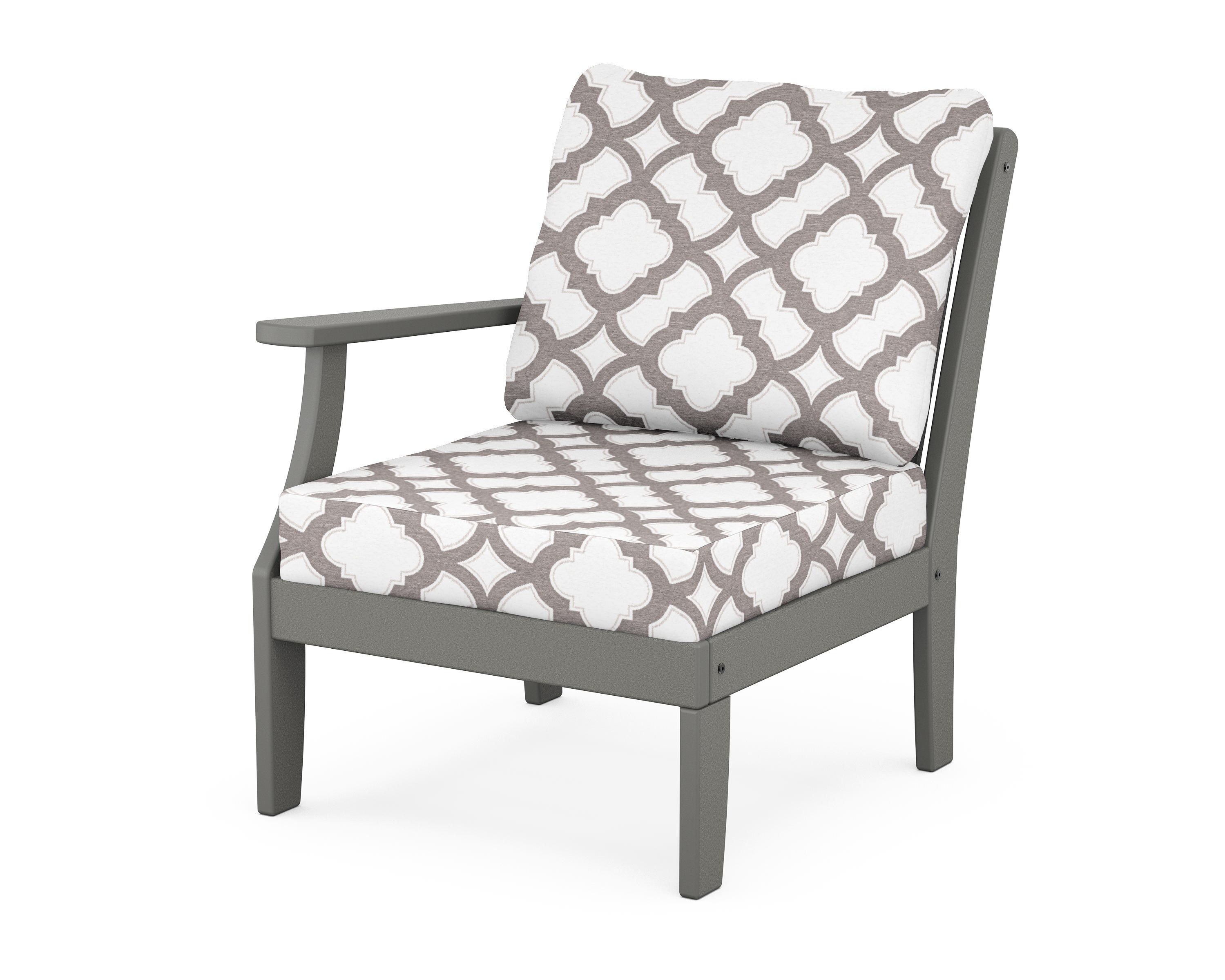 POLYWOOD® Braxton Modular Left Arm Chair in Slate Grey / Trellis Grey Mist