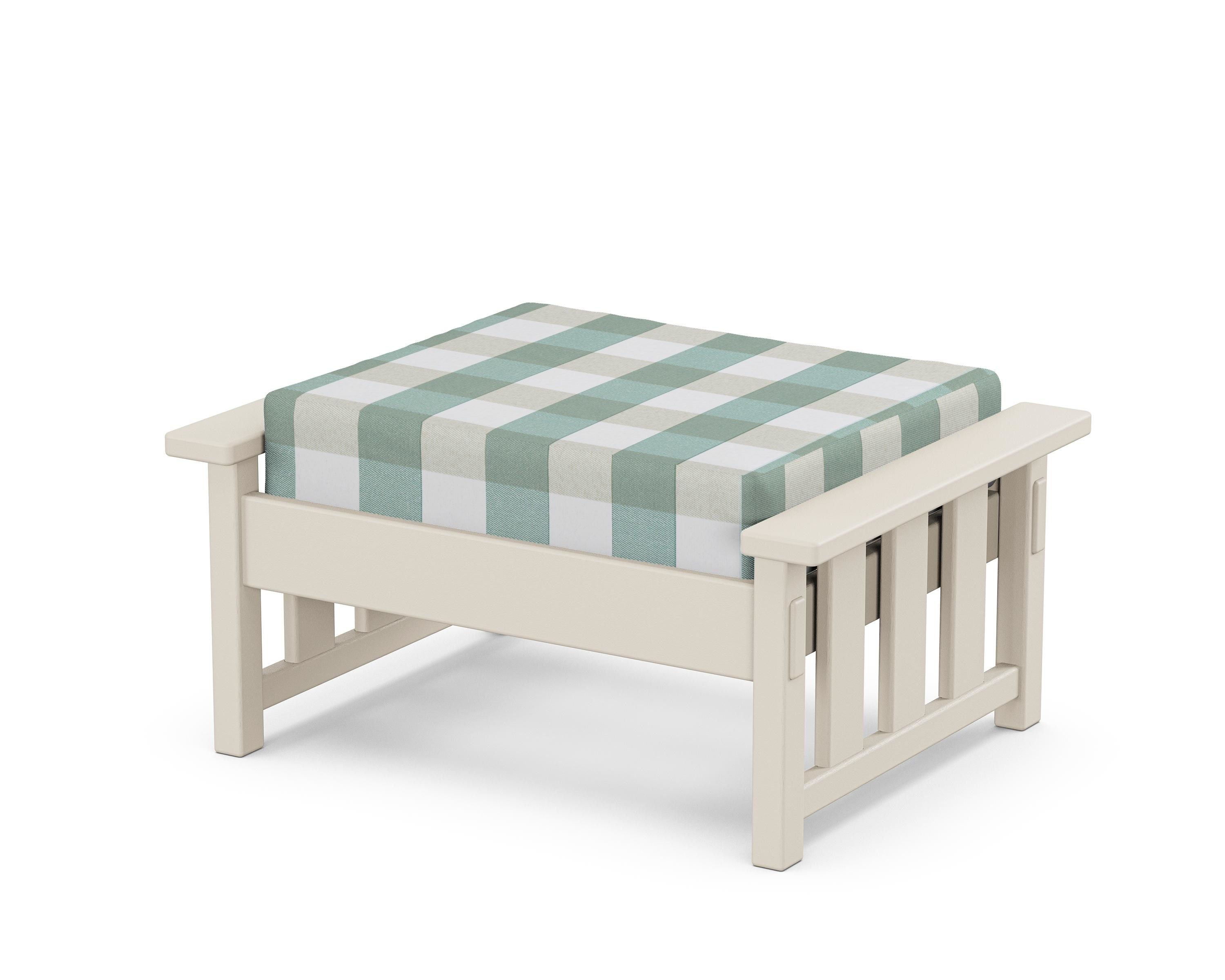 Martha Stewart by POLYWOOD® Acadia Deep Seating Ottoman in Sand / Buffalo Plaid Glacier Spa