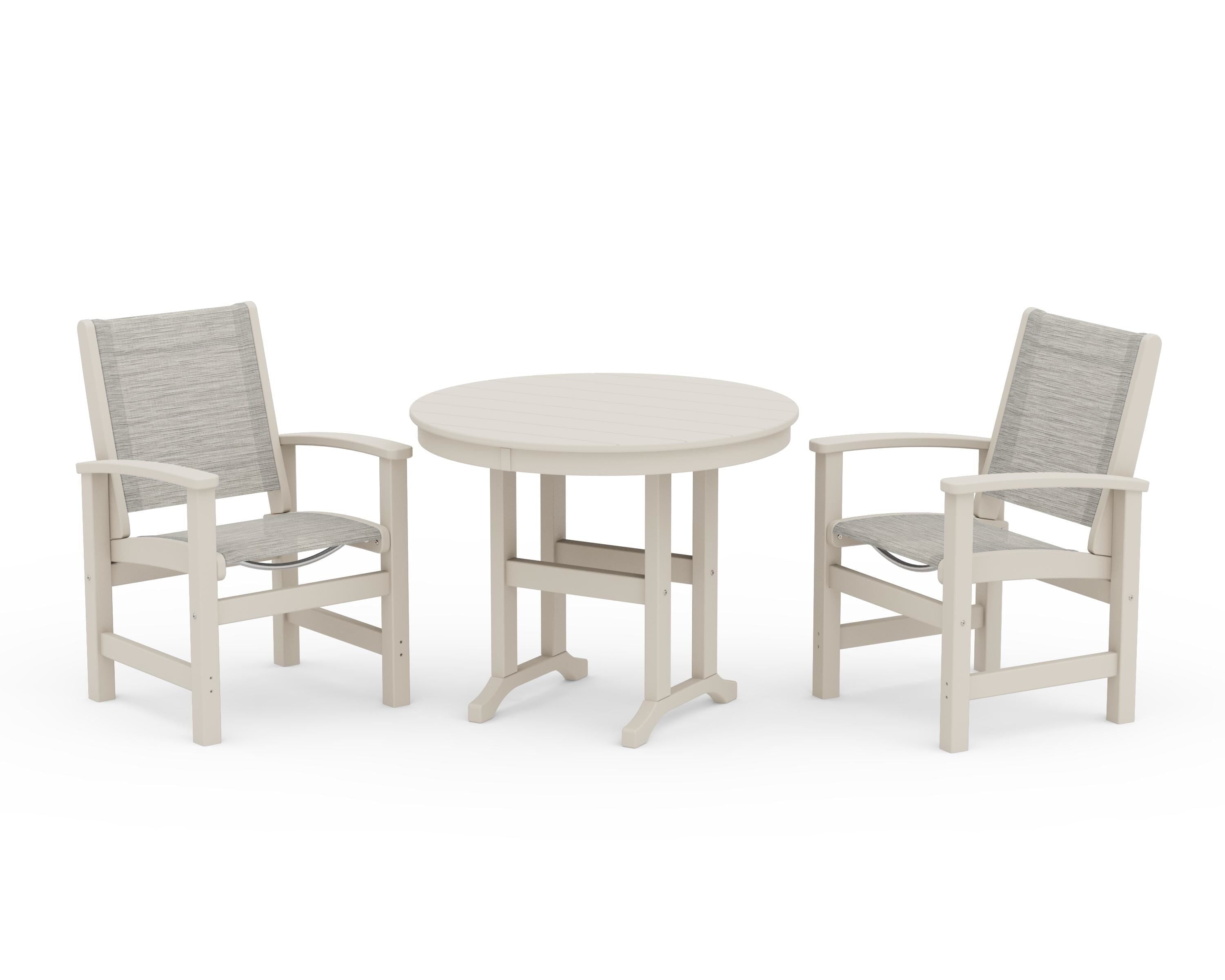 POLYWOOD® Coastal 3-Piece Round Dining Set in Sand / Birch Sling