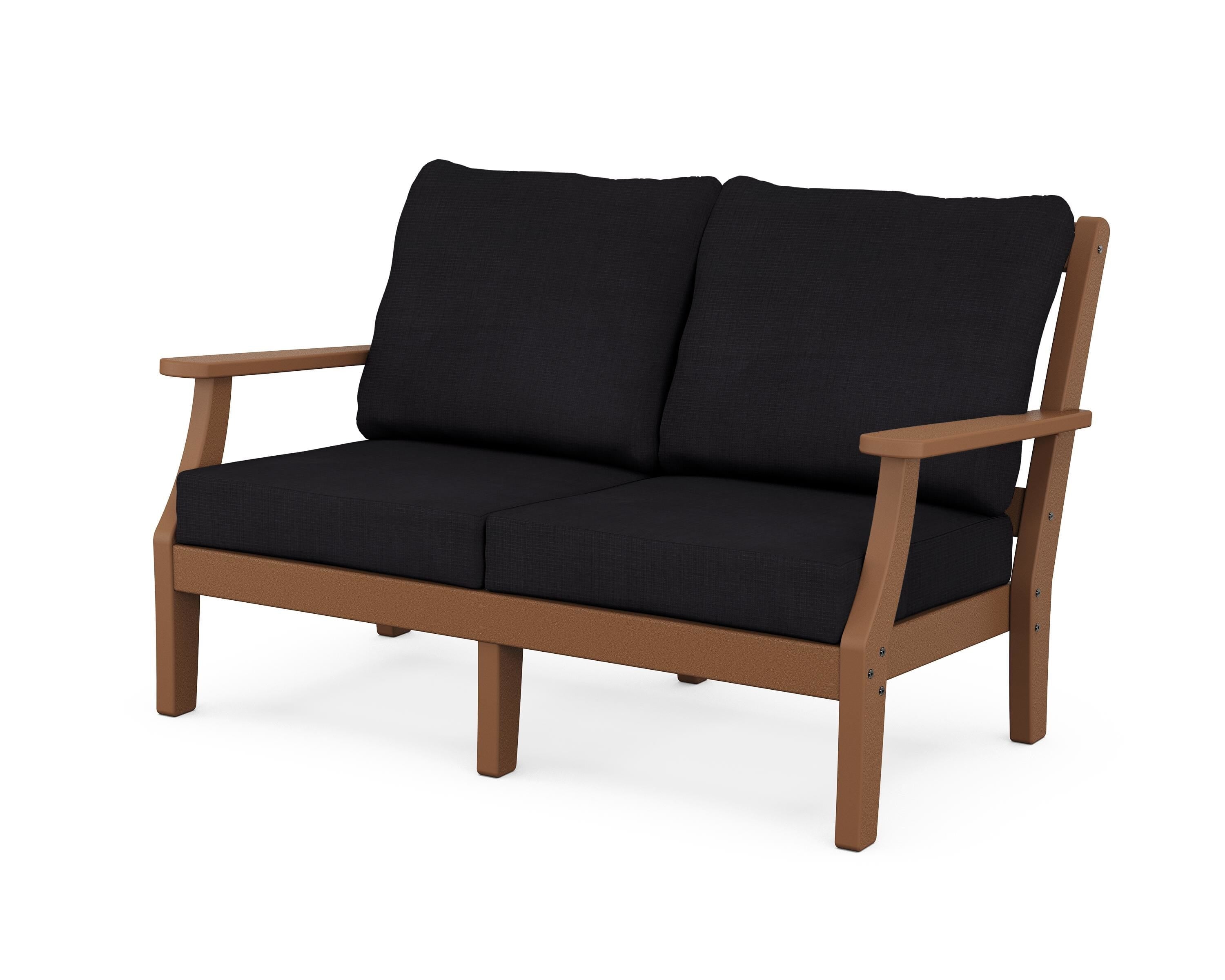 Martha Stewart by POLYWOOD® Chinoiserie Deep Seating Loveseat in Teak / Midnight Linen