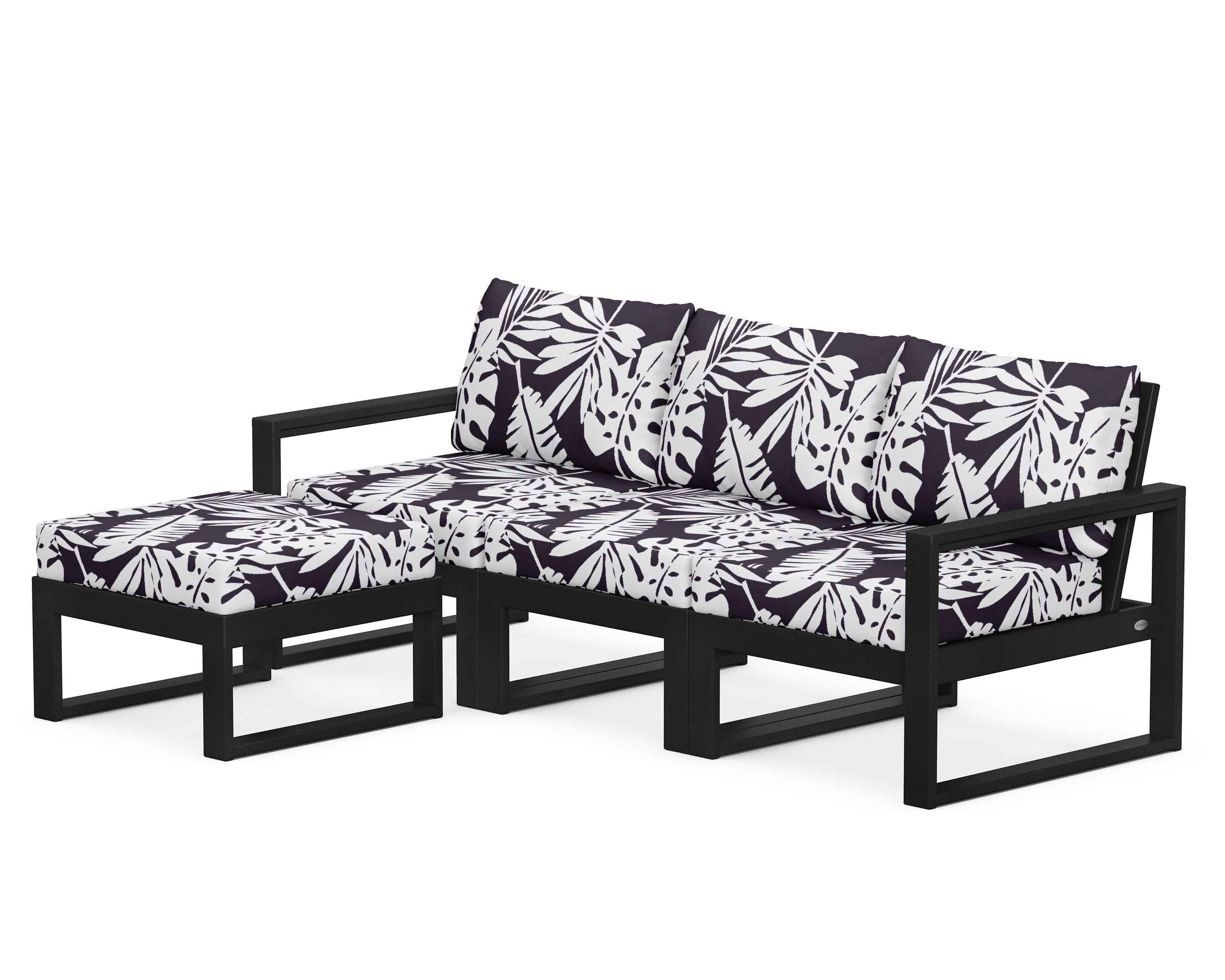 POLYWOOD® EDGE 4-Piece Modular Deep Seating Set with Ottoman in Black / Leaf Navy