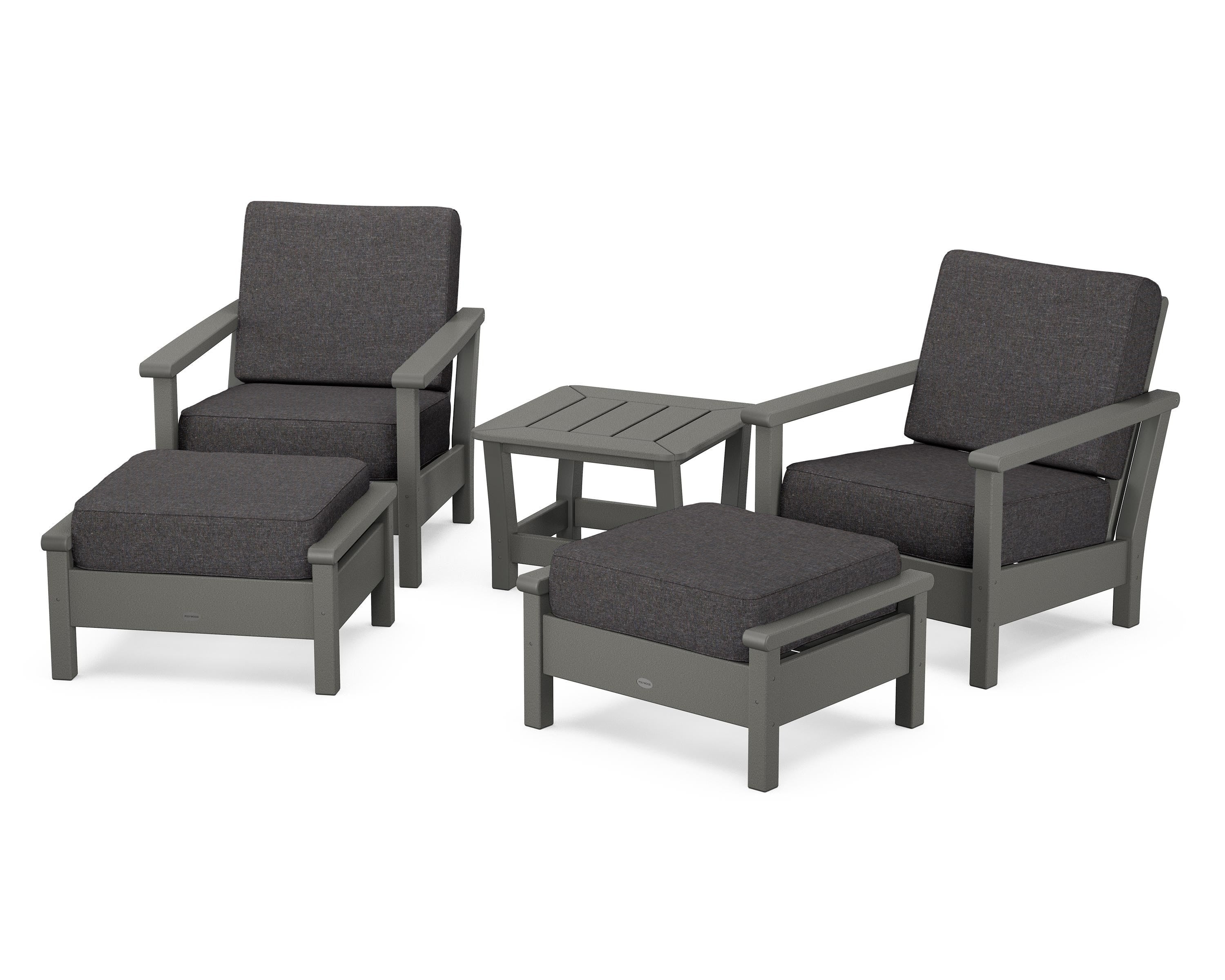 POLYWOOD® Harbour 5-Piece Deep Seating Chair Set in Slate Grey / Ash Charcoal
