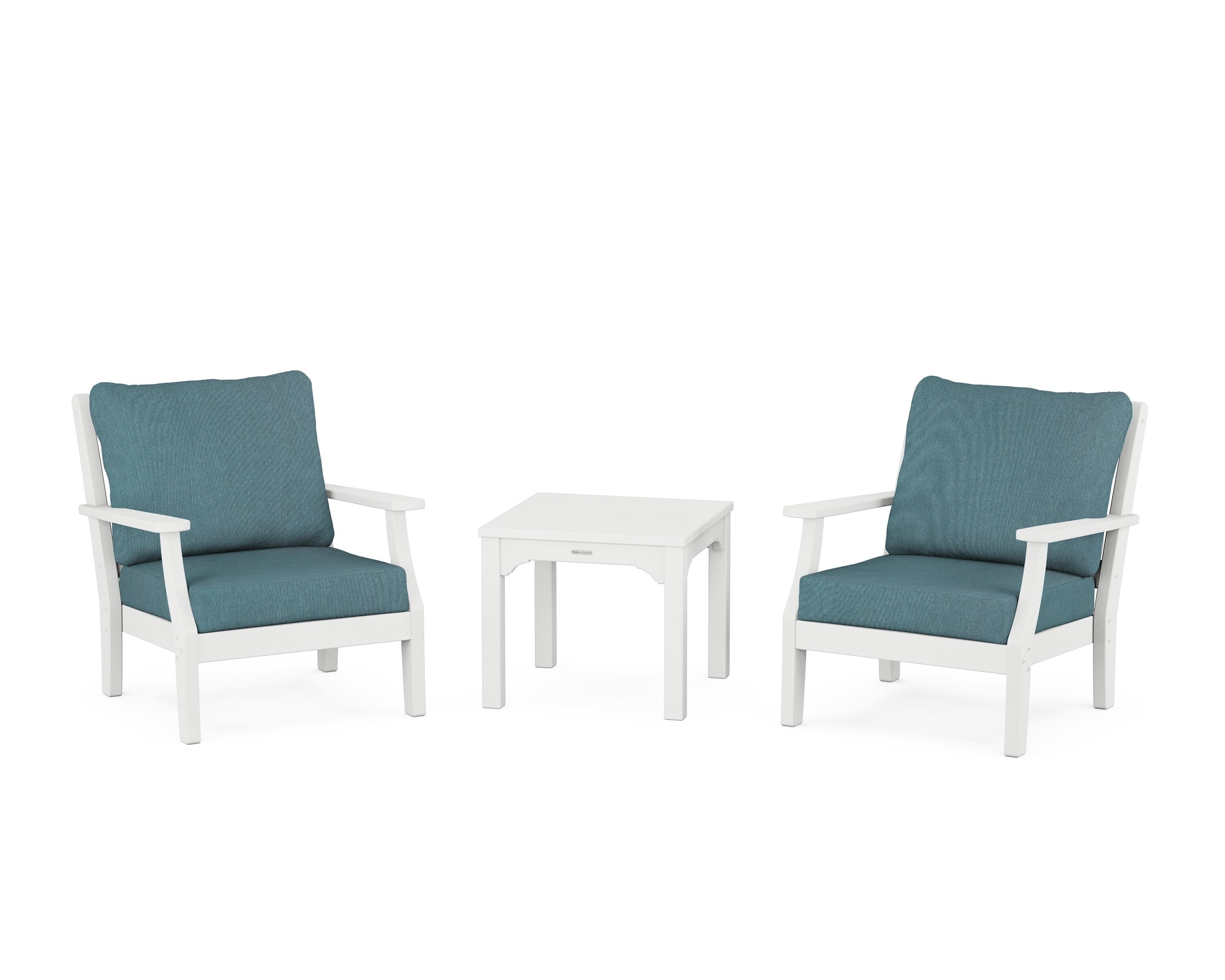 Martha Stewart by POLYWOOD® Chinoiserie 3-Piece Deep Seating Set in White / Ocean Teal