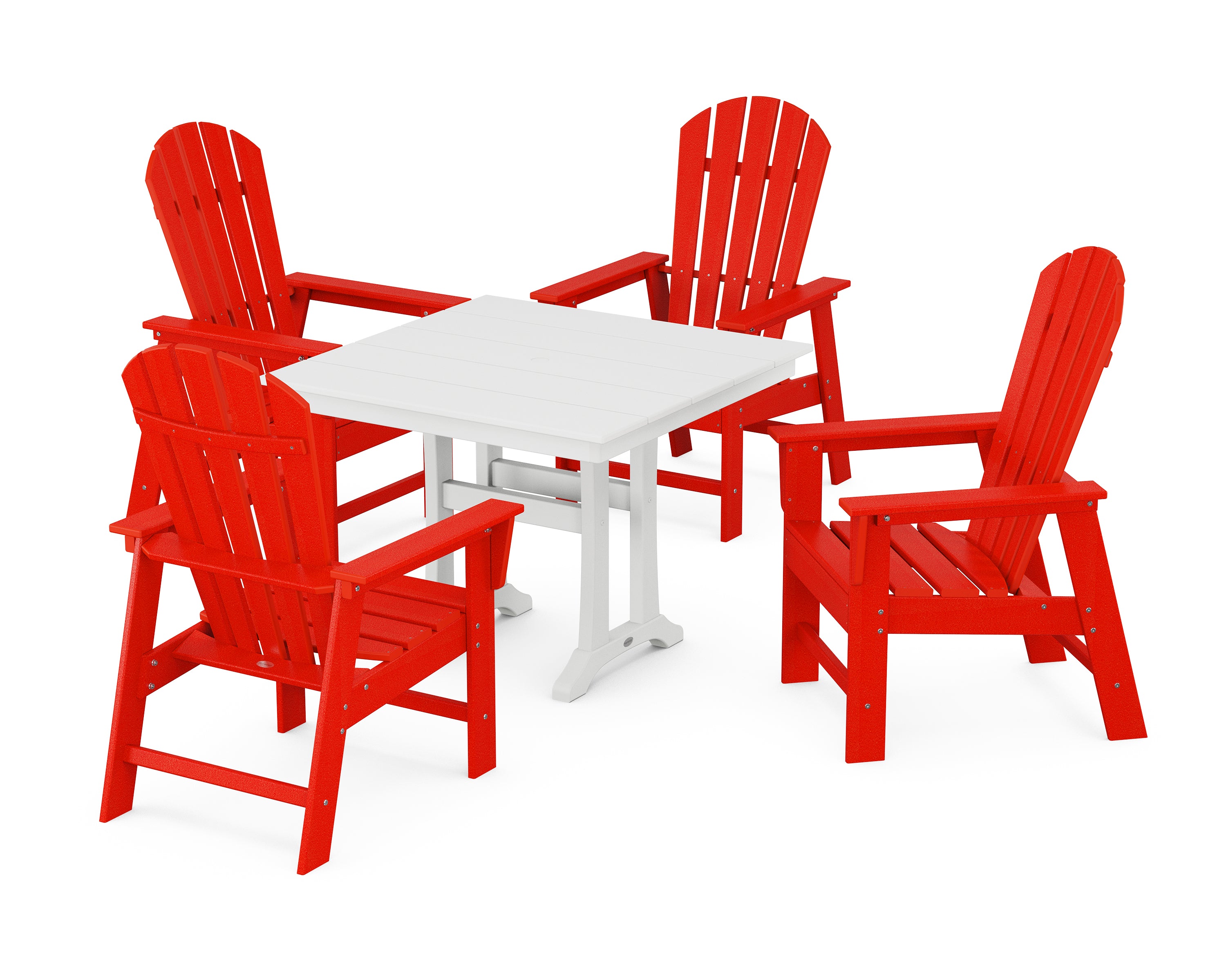 POLYWOOD® South Beach 5-Piece Farmhouse Dining Set With Trestle Legs in Sunset Red / White