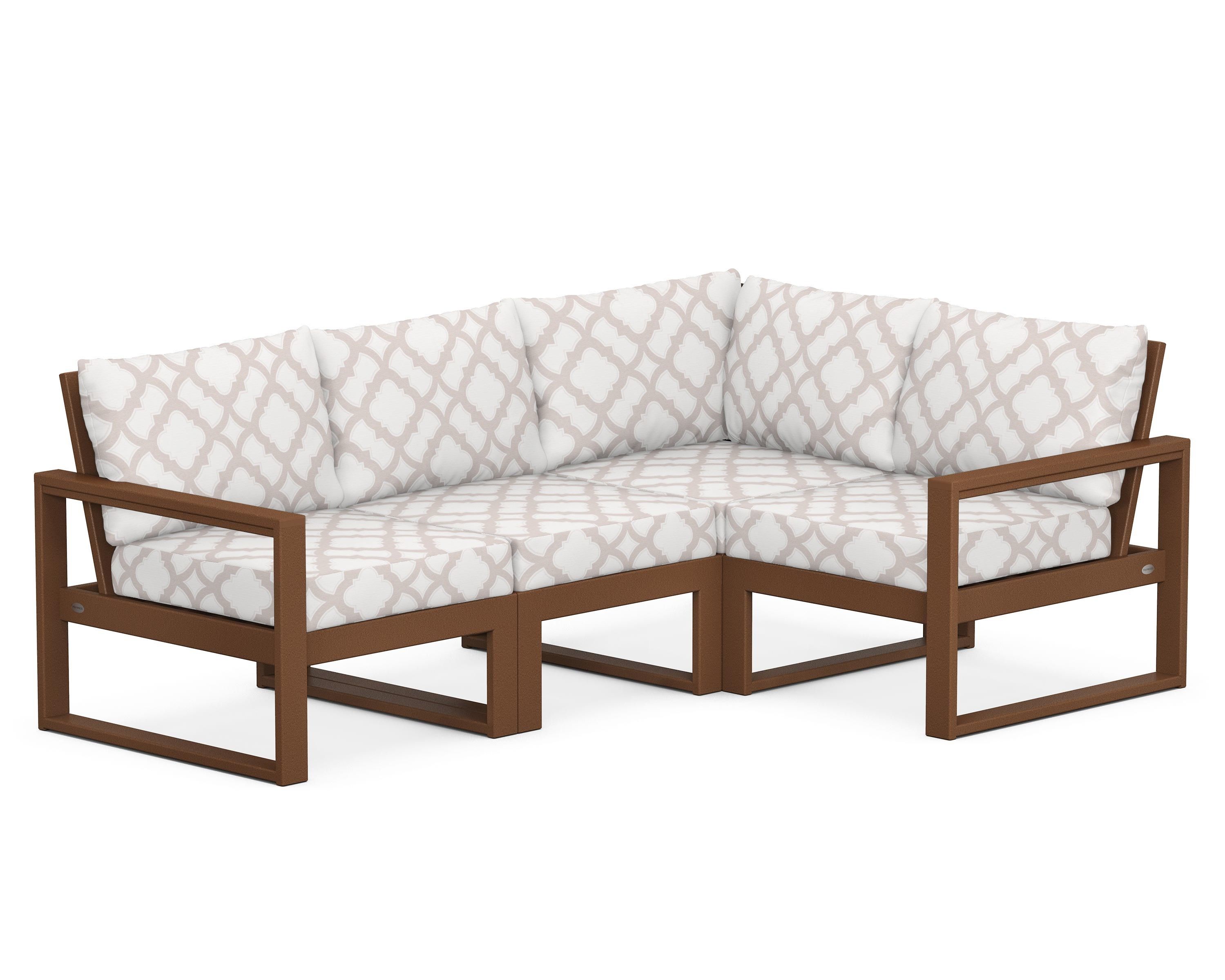 POLYWOOD® EDGE 4-Piece Modular Deep Seating Set in Teak / Trellis Dune Burlap