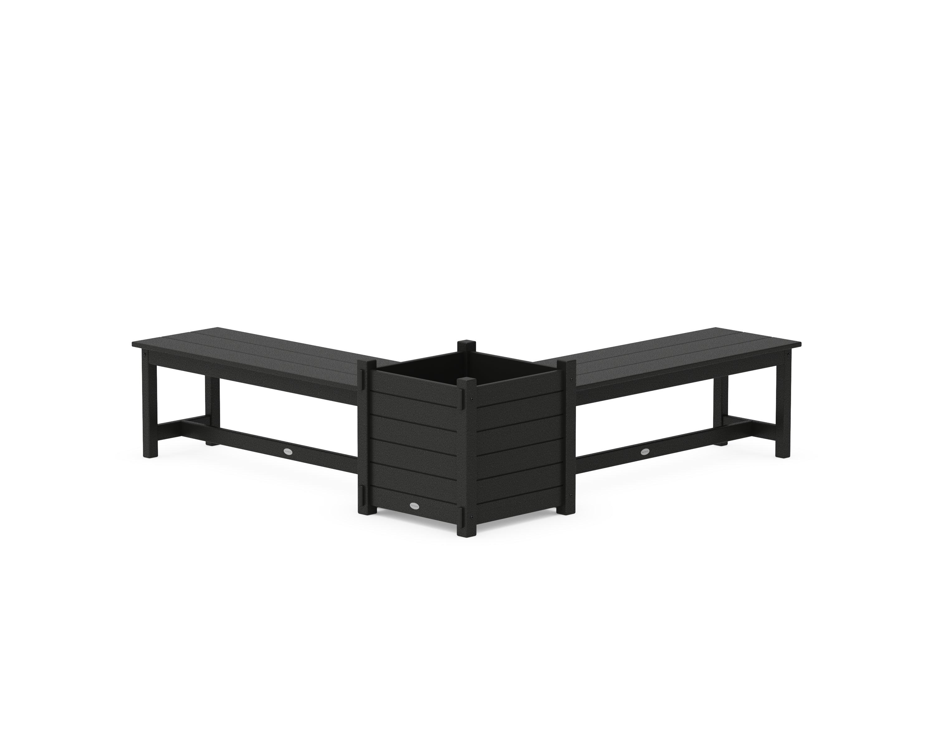 POLYWOOD® 48" Nautical L- Shaped Planter Bench Set- Large in Black