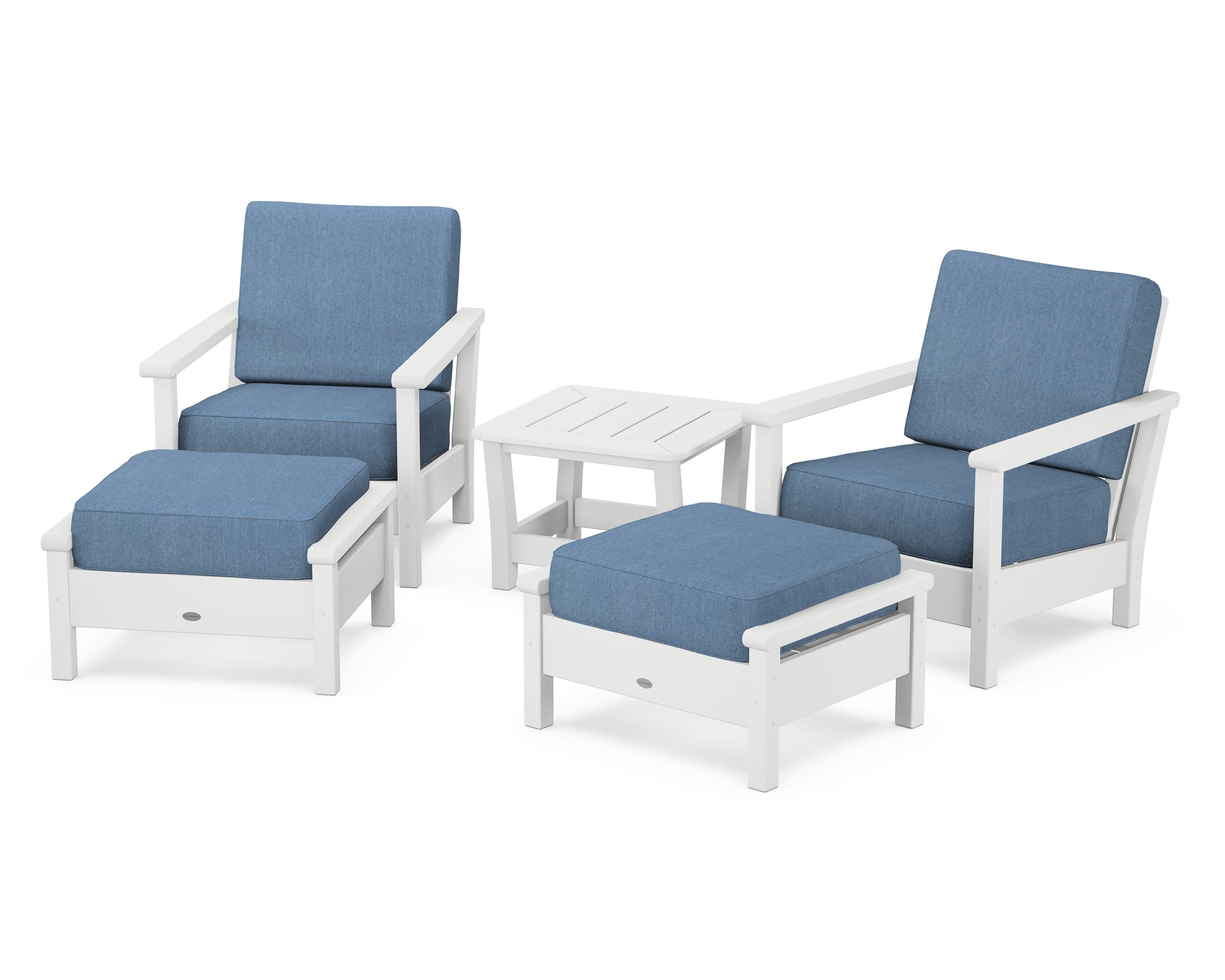 POLYWOOD® Harbour 5-Piece Deep Seating Chair Set in White / Sky Blue