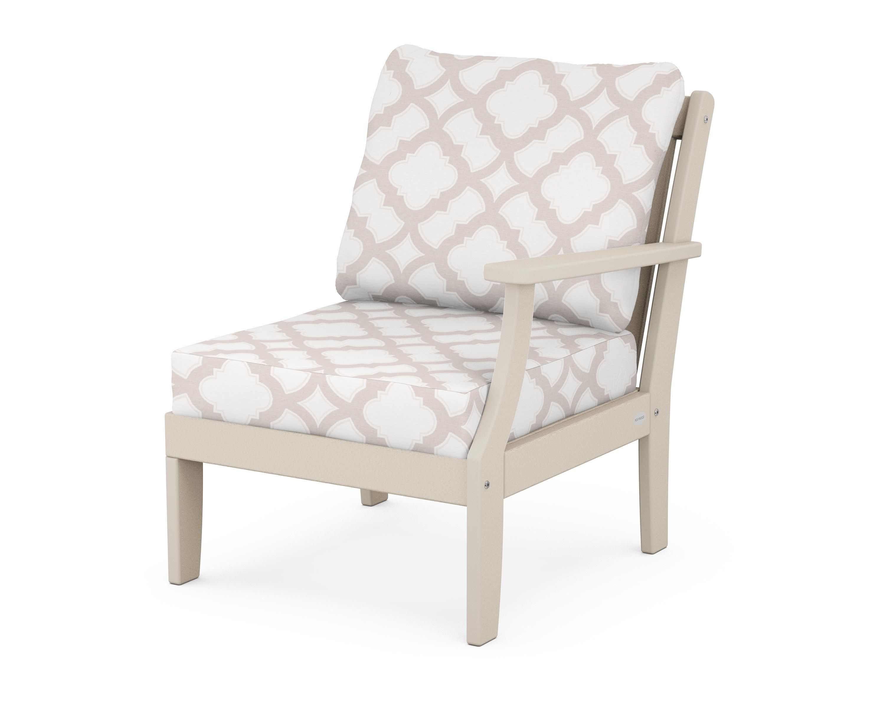 POLYWOOD® Braxton Modular Right Arm Chair in Sand / Trellis Dune Burlap