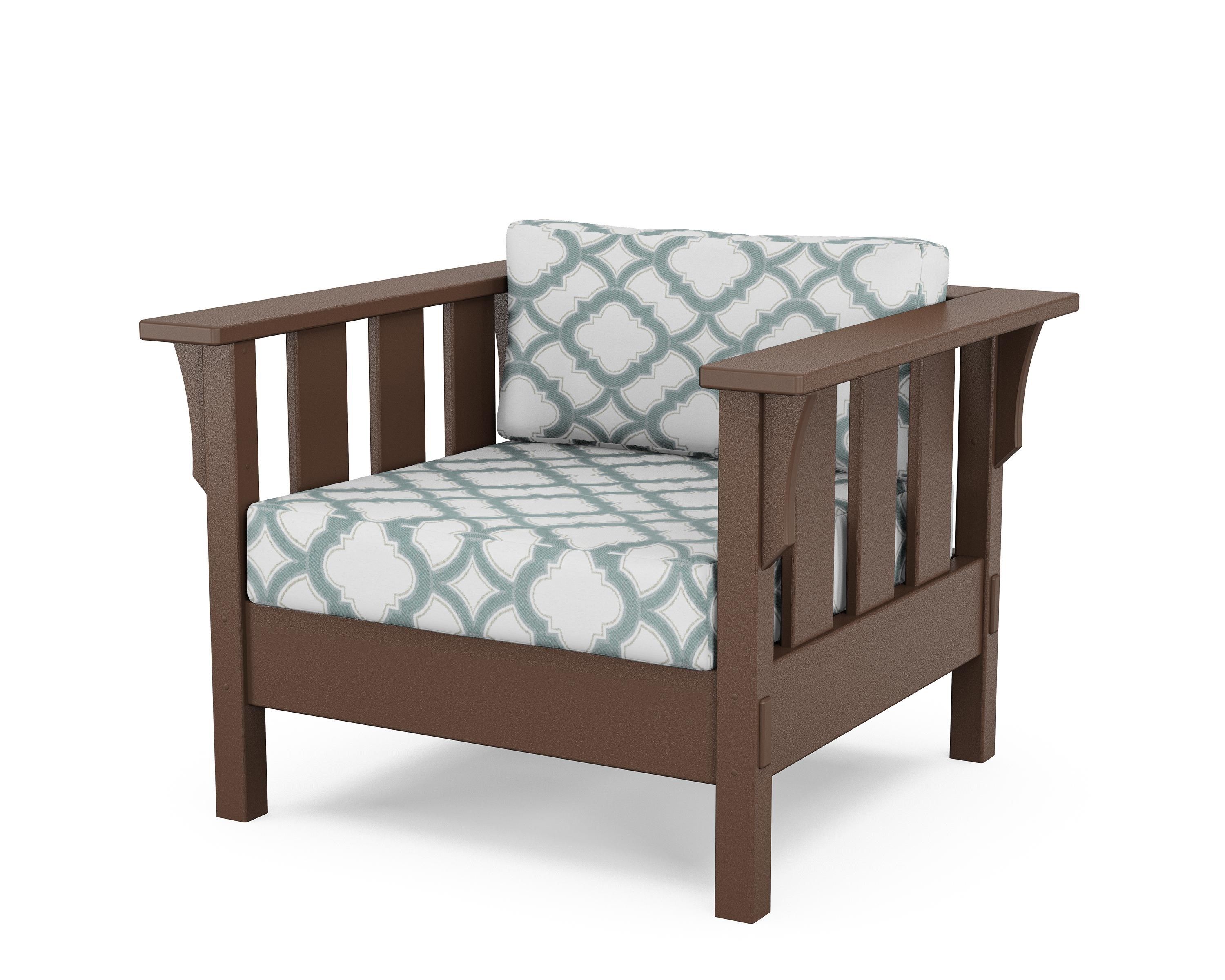 Martha Stewart by POLYWOOD® Acadia Deep Seating Chair in Mahogany / Trellis Glacier Spa