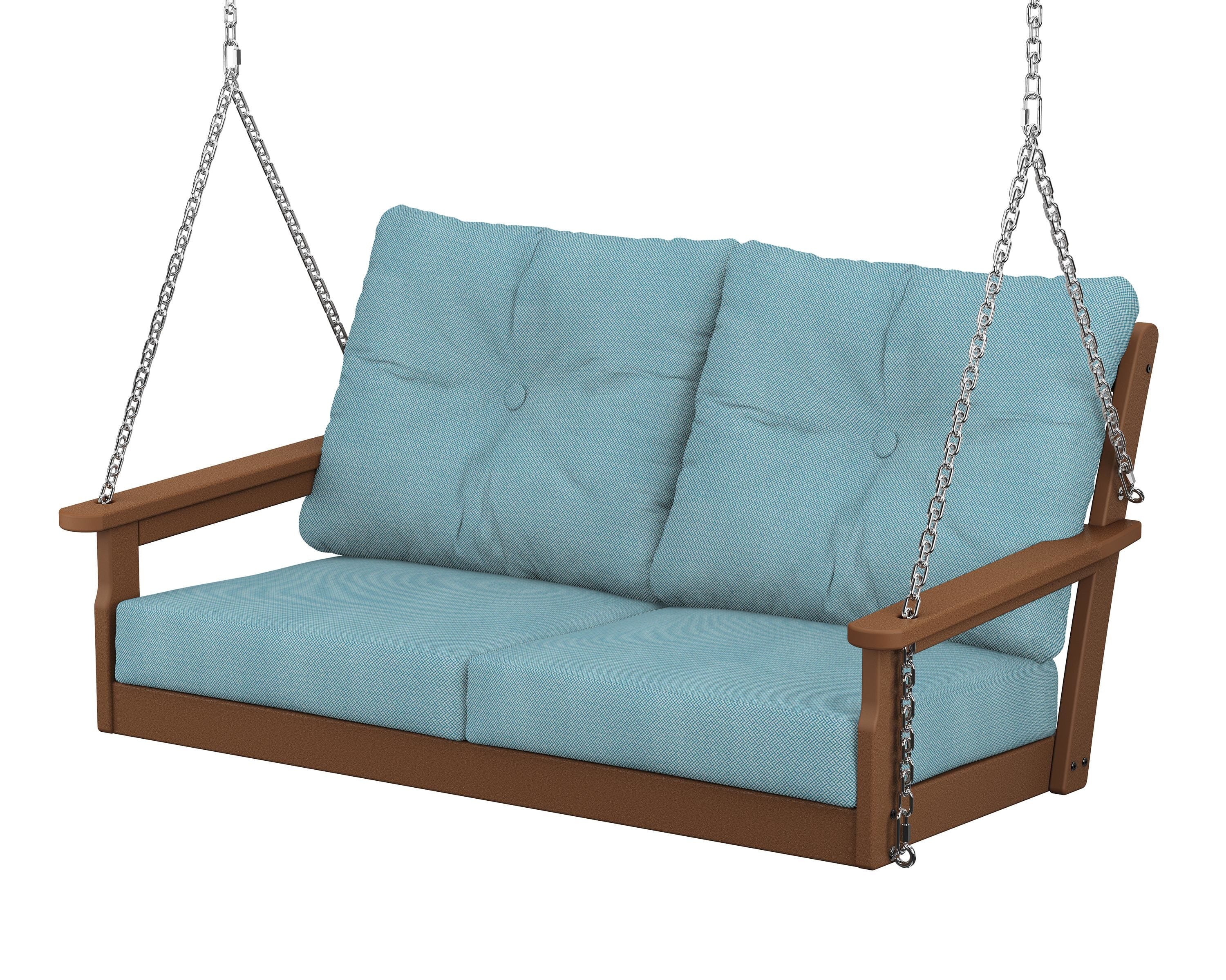 POLYWOOD® Vineyard Deep Seating Swing in Teak / Lattice Sky Blue