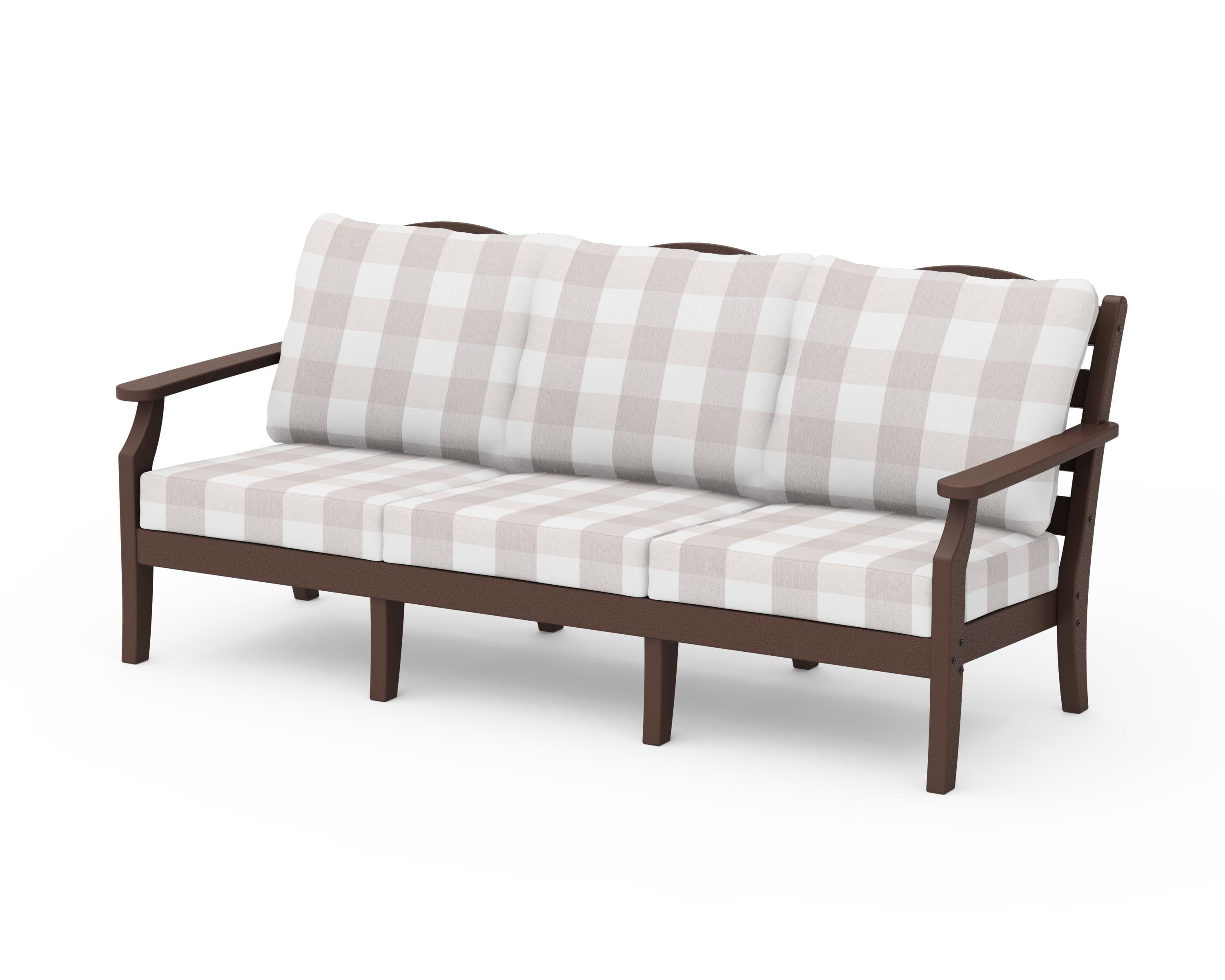 Draper James™ by POLYWOOD® Savannah Deep Seating Sofa in Mahogany / Buffalo Plaid Dune Burlap
