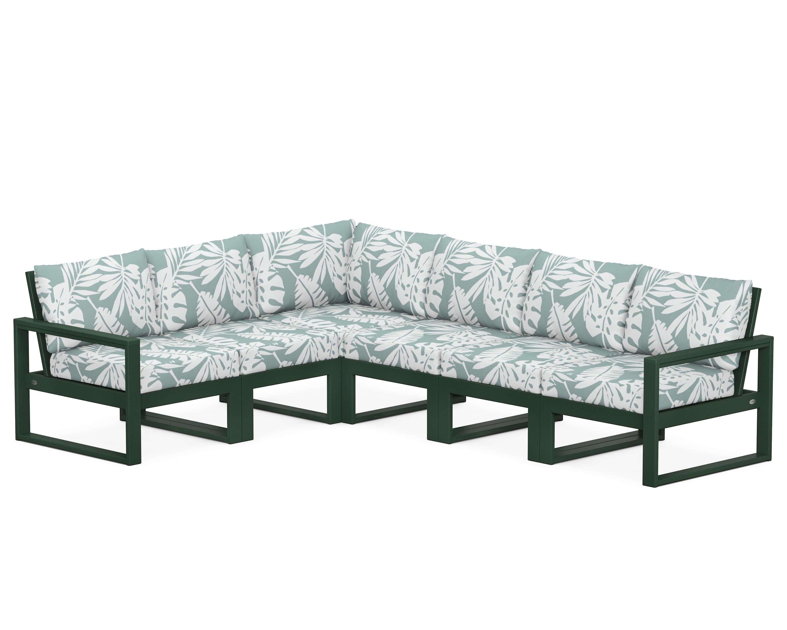 POLYWOOD® EDGE 6-Piece Modular Deep Seating Set in Green / Leaf Glacier Spa