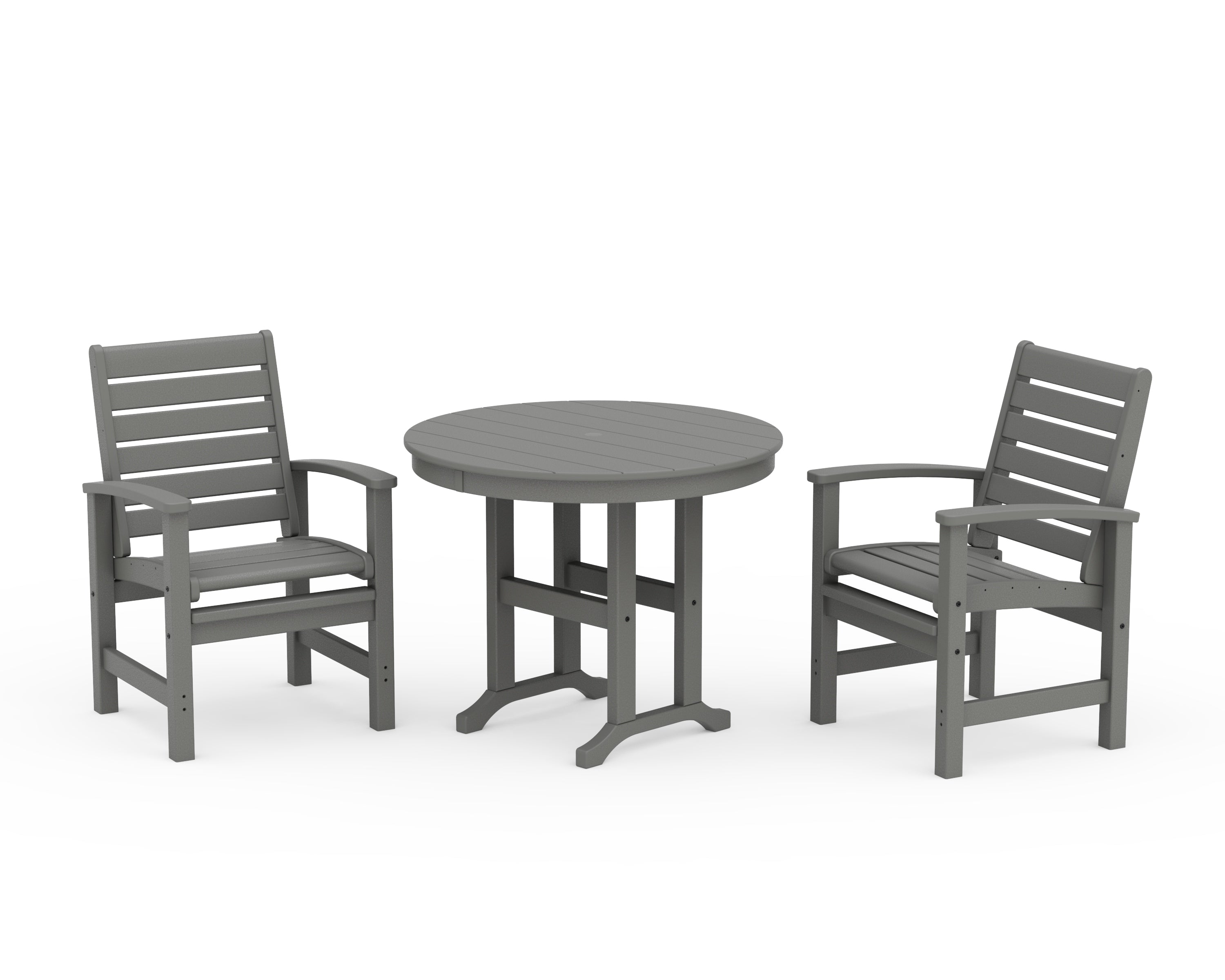POLYWOOD® Signature 3-Piece Round Farmhouse Dining Set in Slate Grey