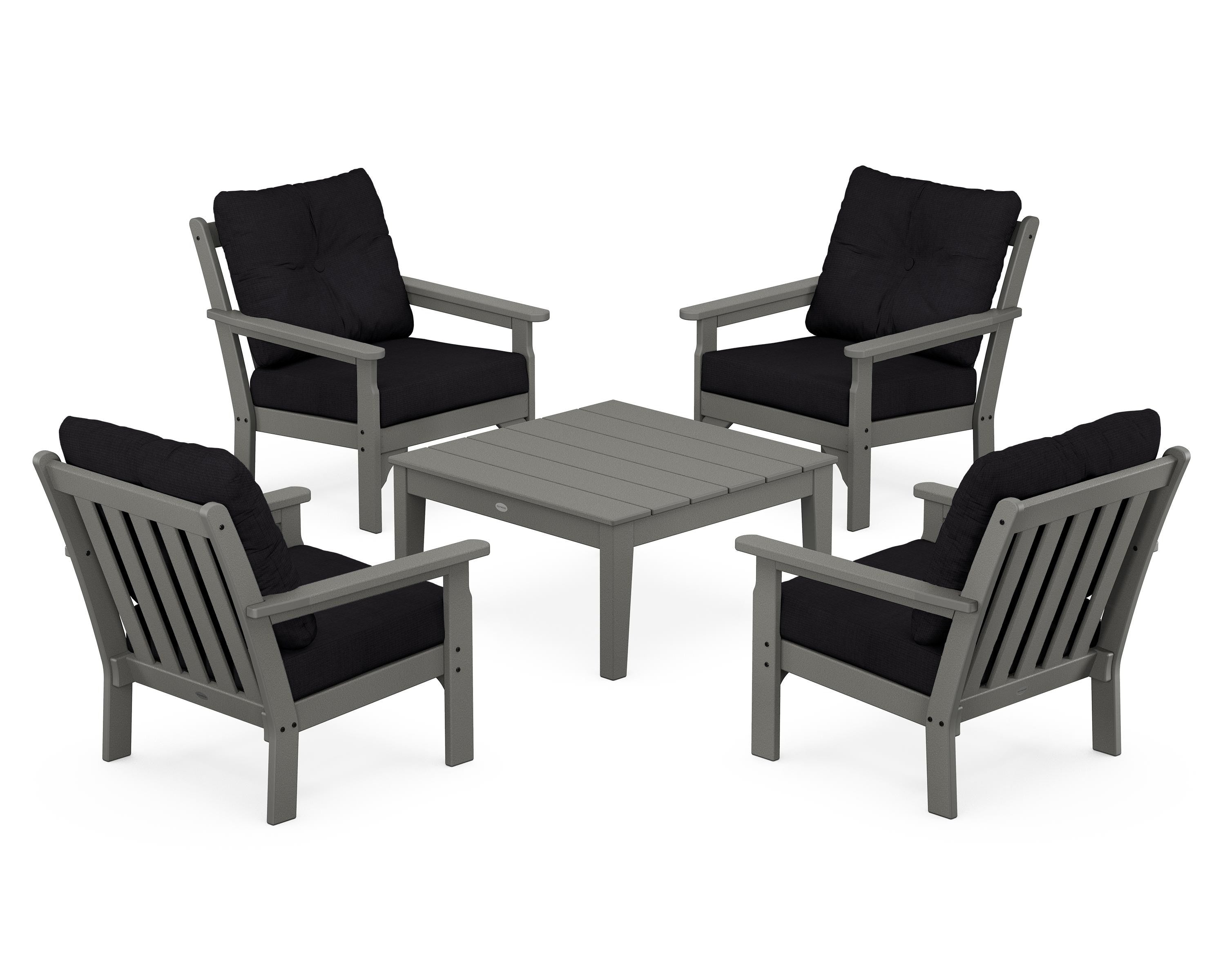 POLYWOOD® Vineyard 5-Piece Deep Seating Conversation Set in Slate Grey / Midnight Linen