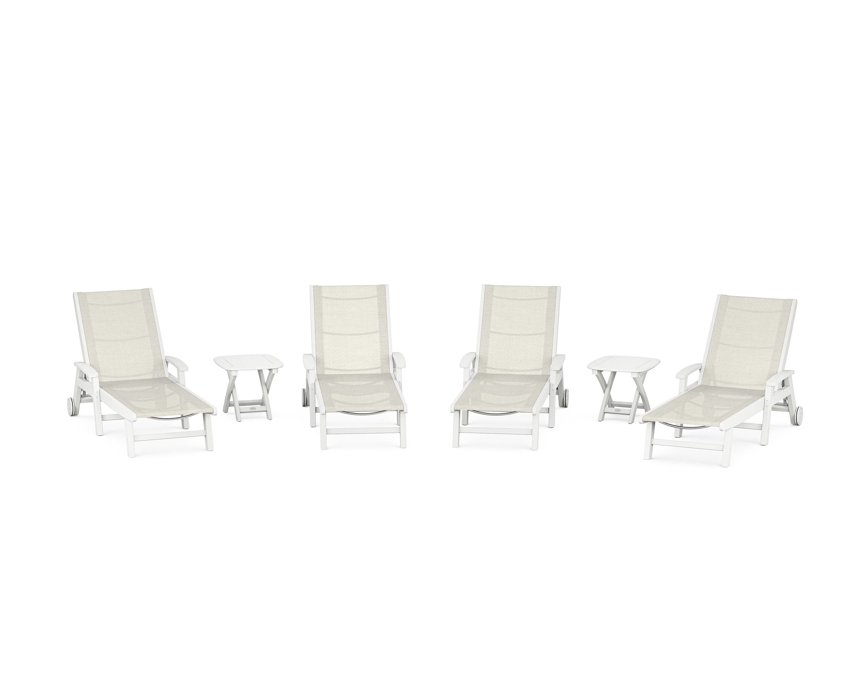 POLYWOOD® Coastal Chaise 6-Piece Set with Wheels in White / Parchment Sling