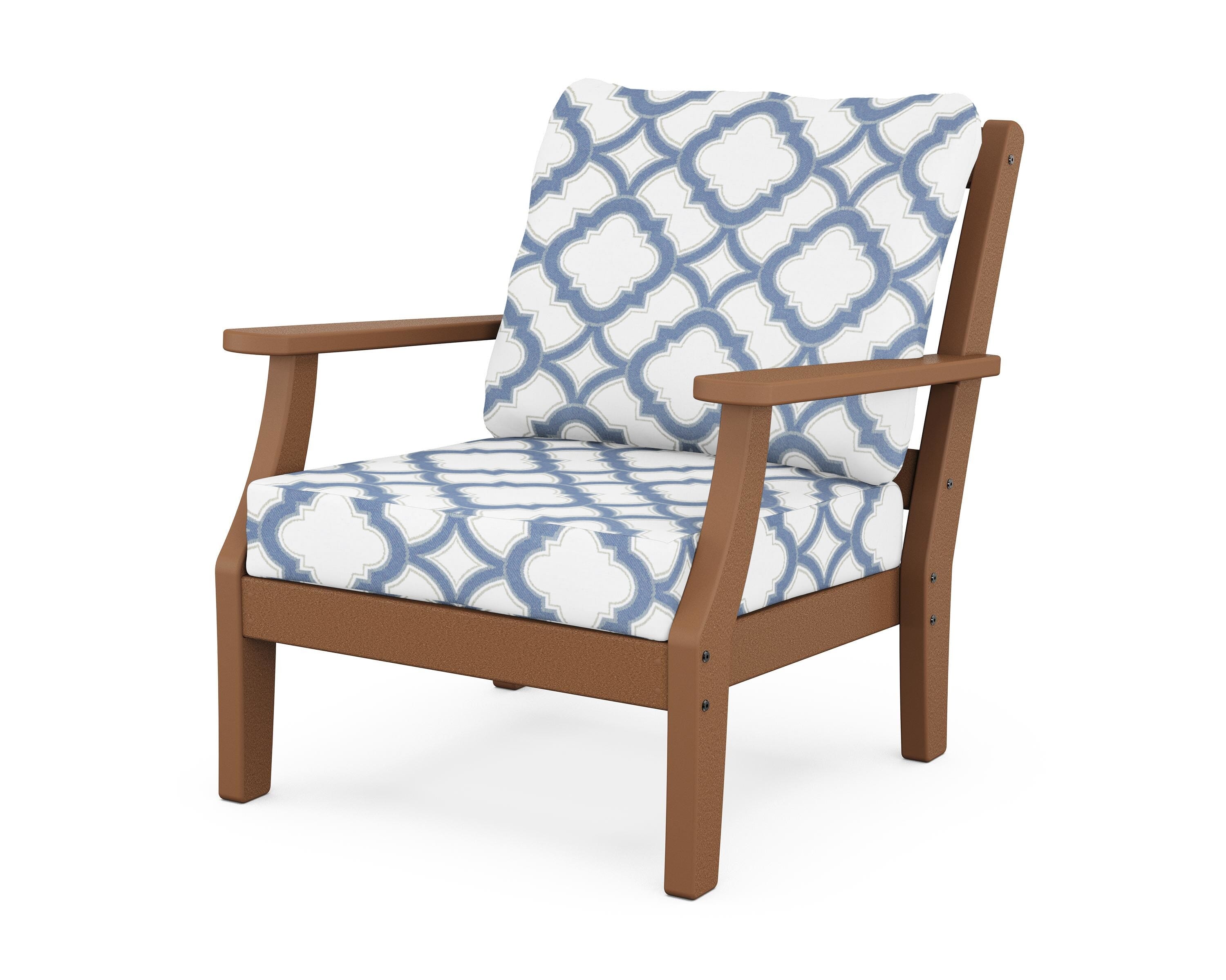 Martha Stewart by POLYWOOD® Chinoiserie Deep Seating Chair in Teak / Trellis Sky Blue