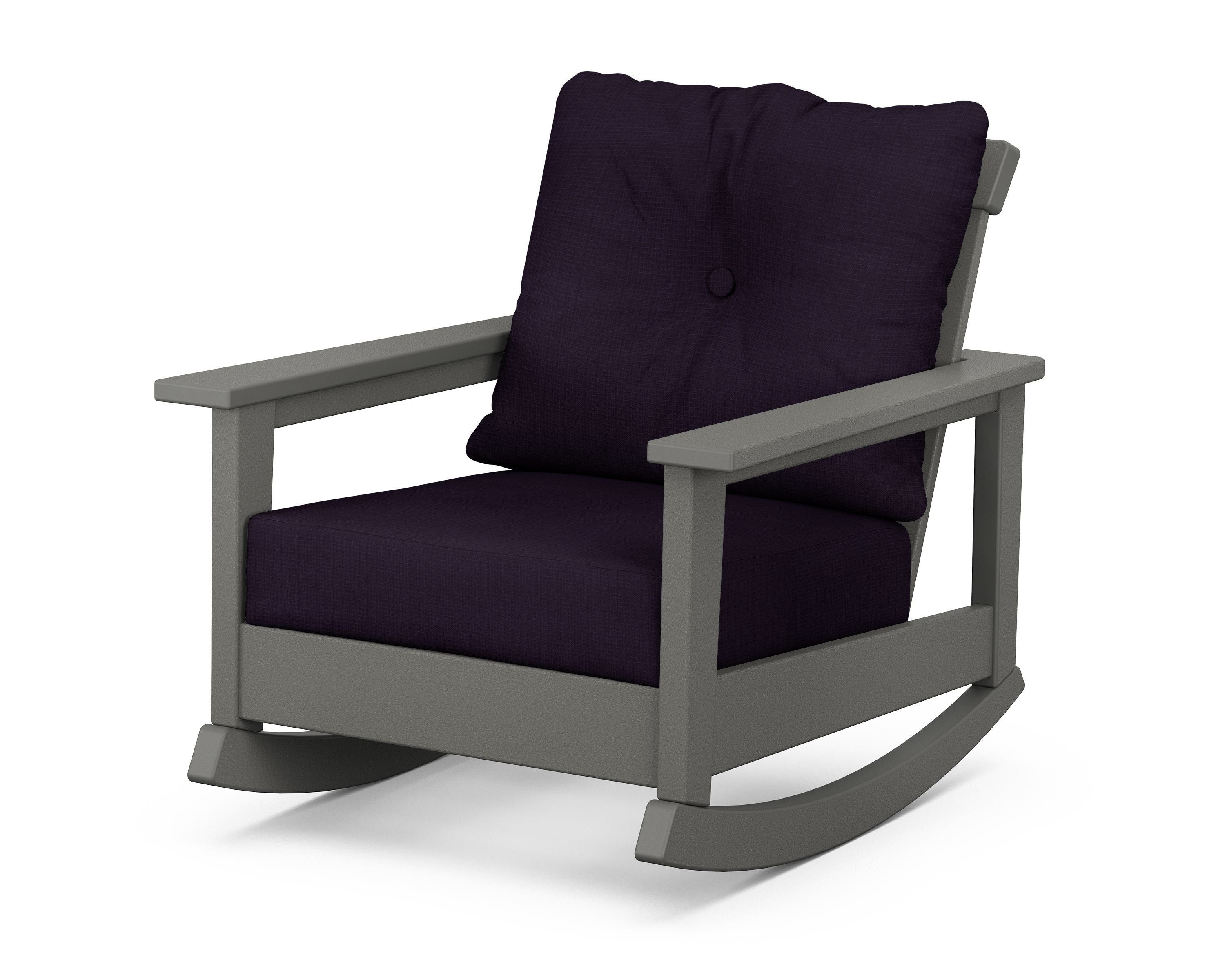 POLYWOOD® Prescott Deep Seating Rocking Chair in Slate Grey / Navy Linen