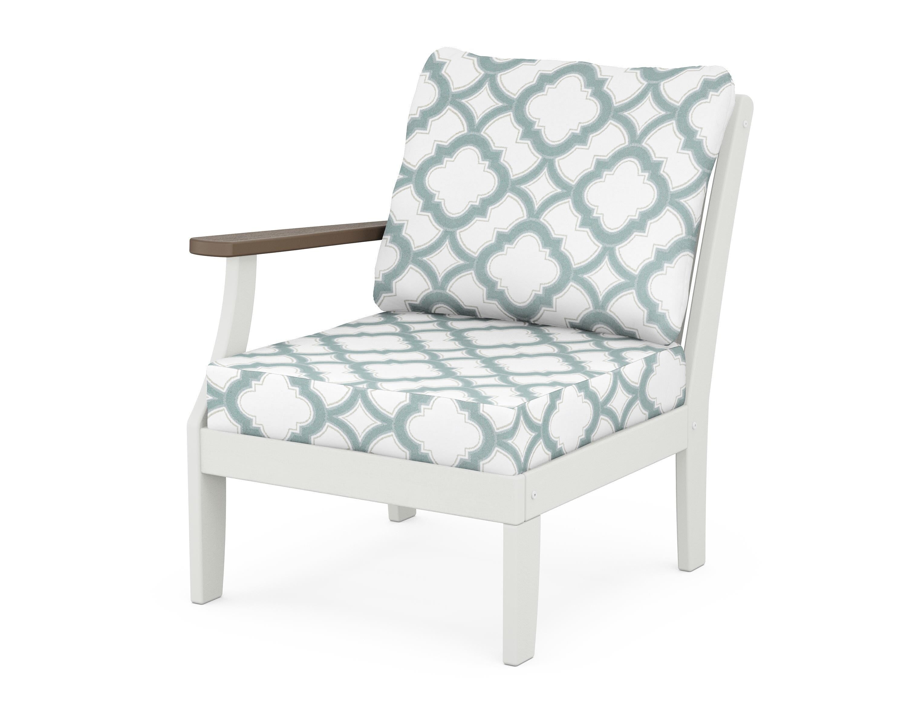POLYWOOD® Braxton Modular Left Arm Chair in White / Kona / Trellis Glacier Spa
