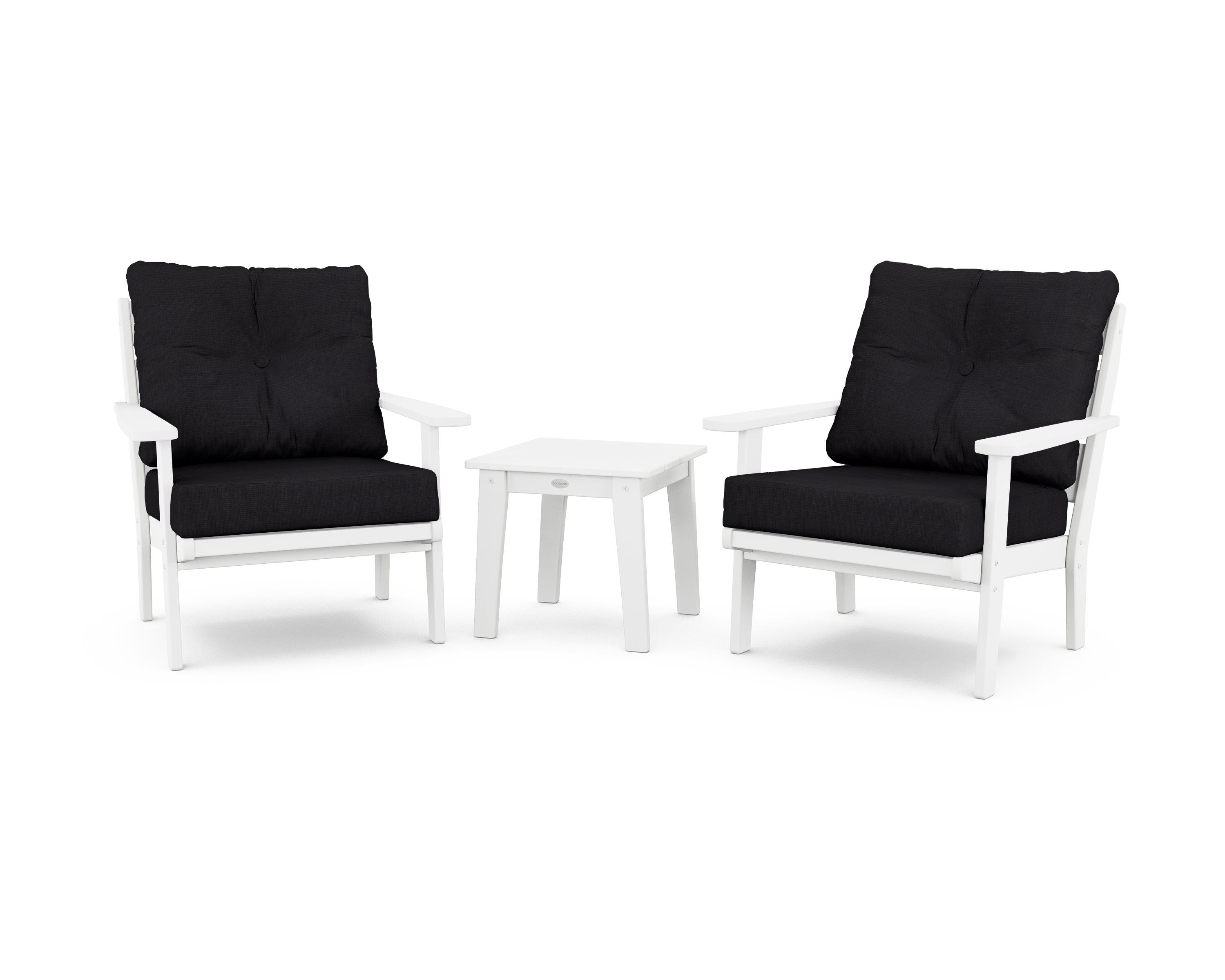 POLYWOOD® Lakeside 3-Piece Deep Seating Chair Set in White / Midnight Linen