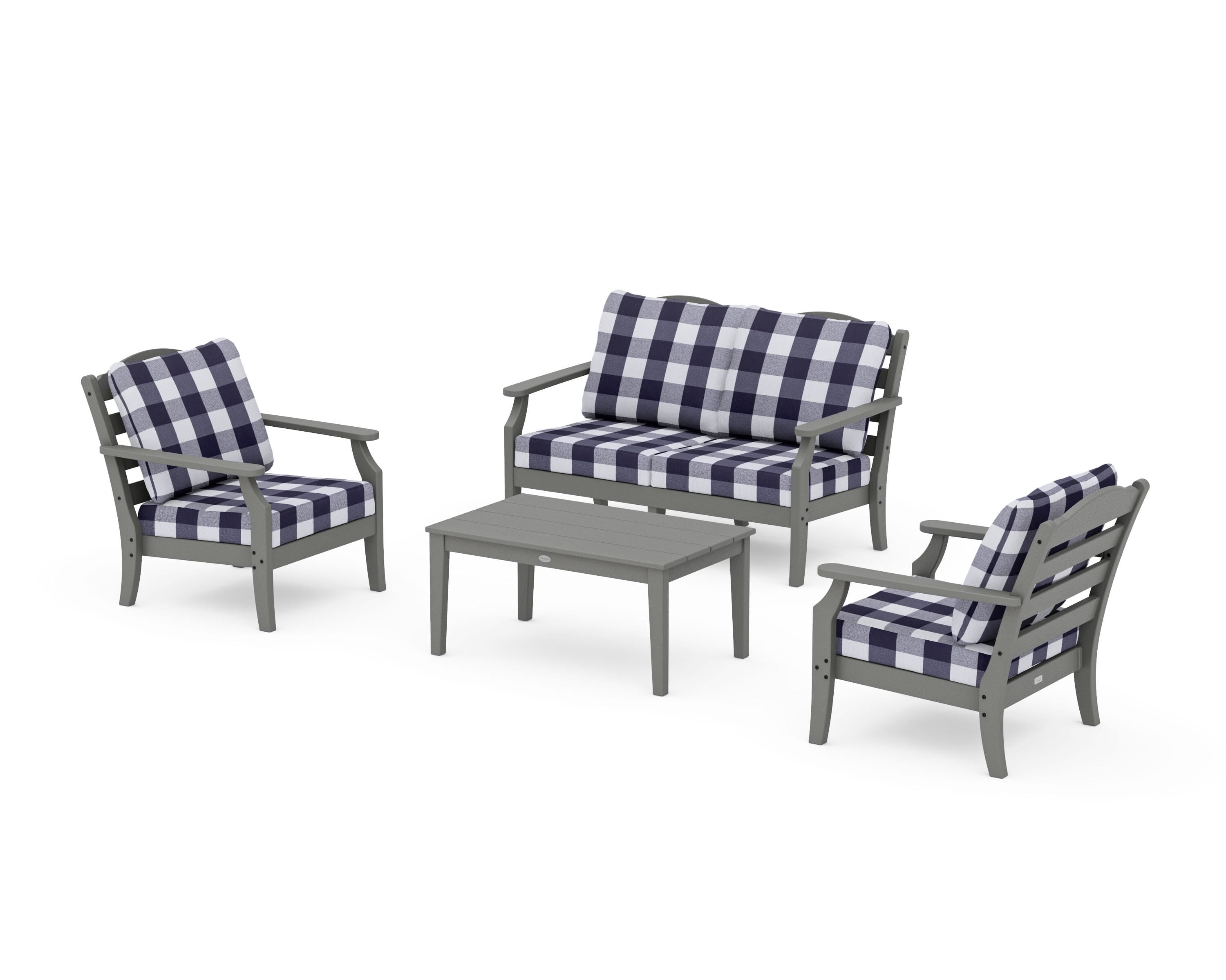 Draper James™ by POLYWOOD® Savannah 4-Piece Deep Seating Set with Loveseat in Slate Grey / Buffalo Plaid Navy