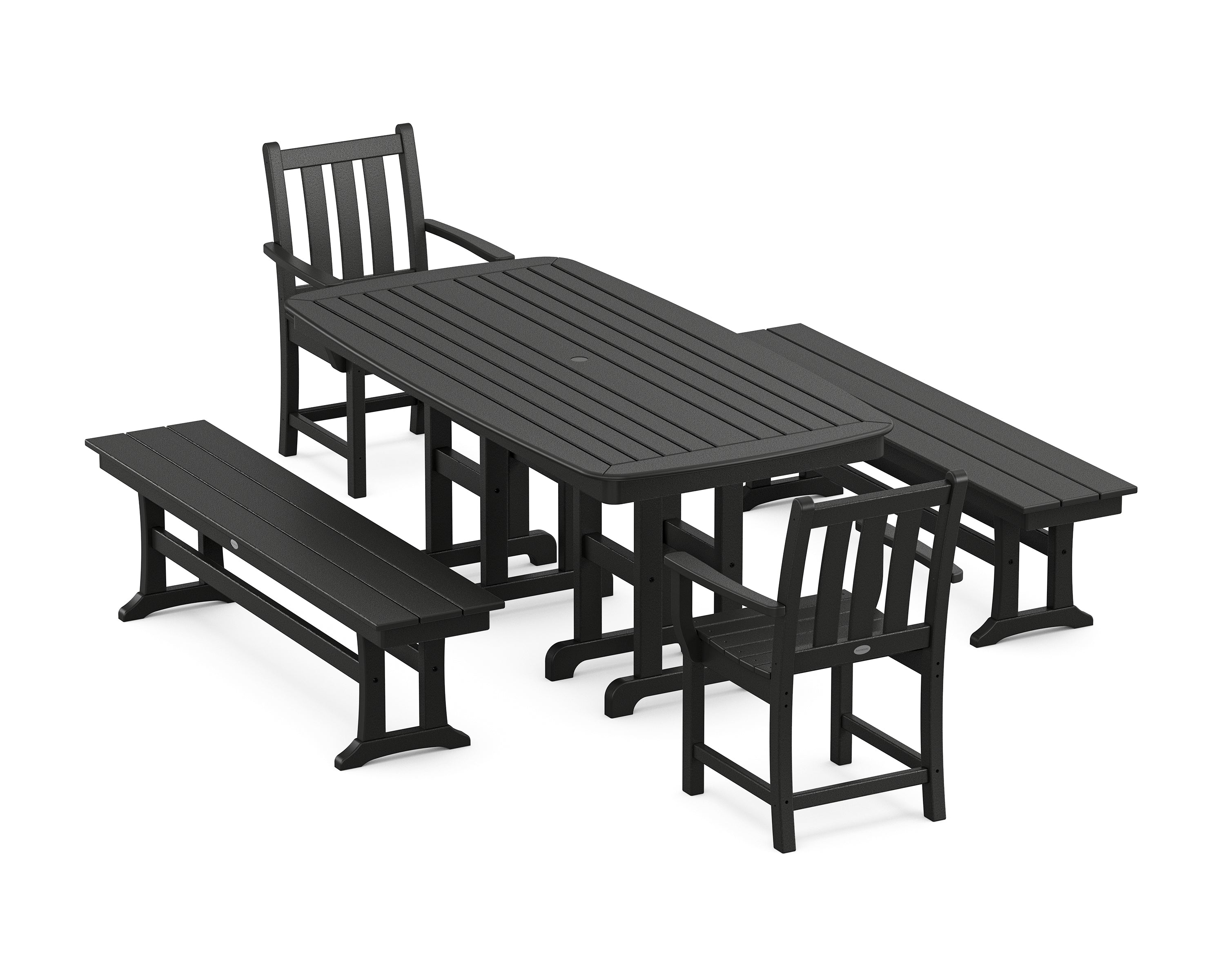POLYWOOD® Traditional Garden 5-Piece Dining Set with Benches in Black