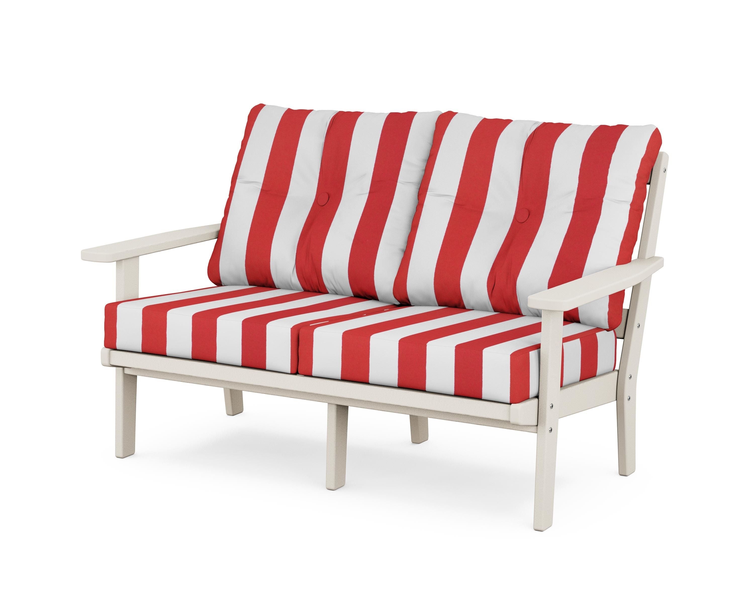 POLYWOOD® Prairie Deep Seating Loveseat in Sand / Cabana Stripe Crimson