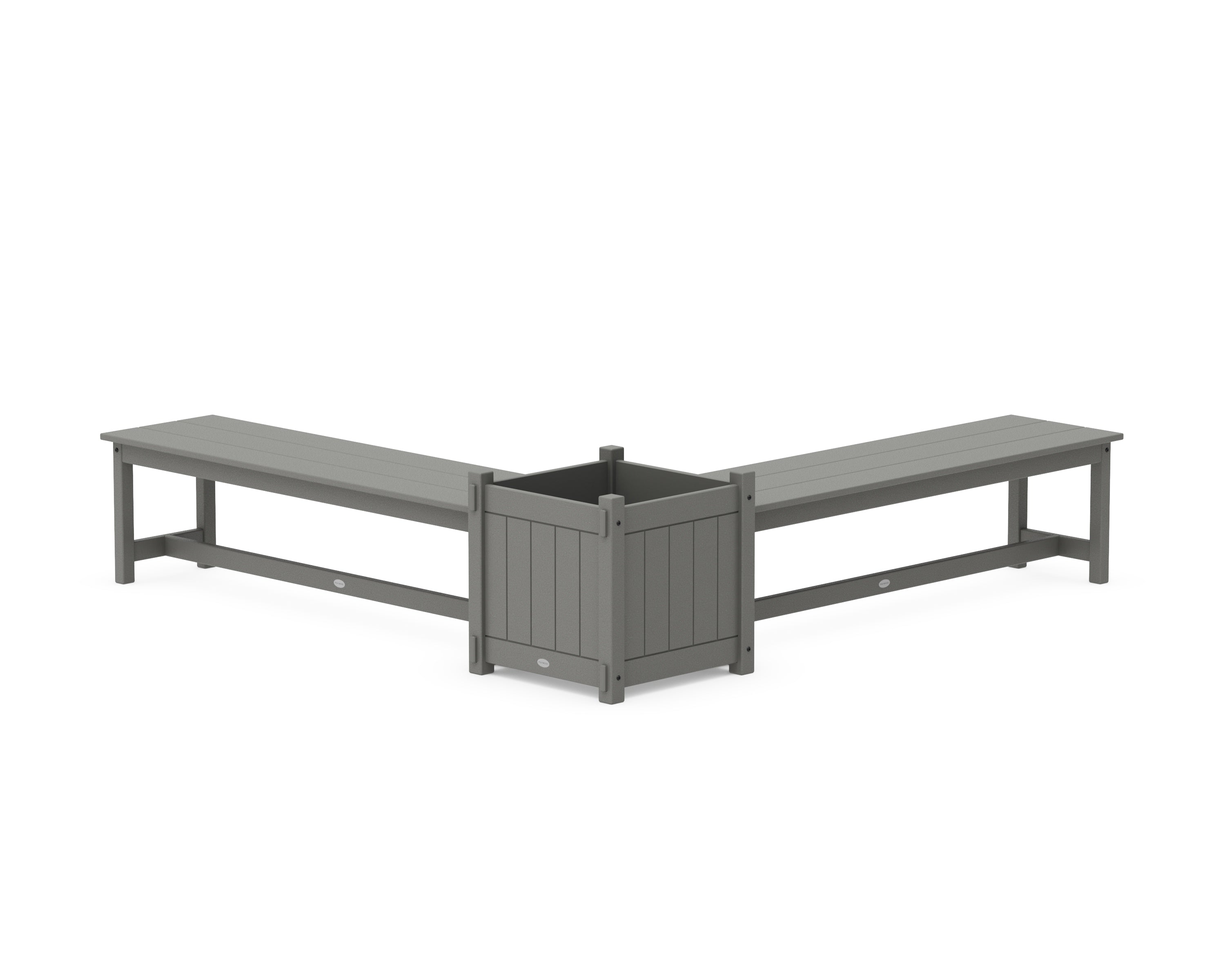 POLYWOOD® 60" Vineyard L- Shaped Planter Bench Set- Large in Slate Grey