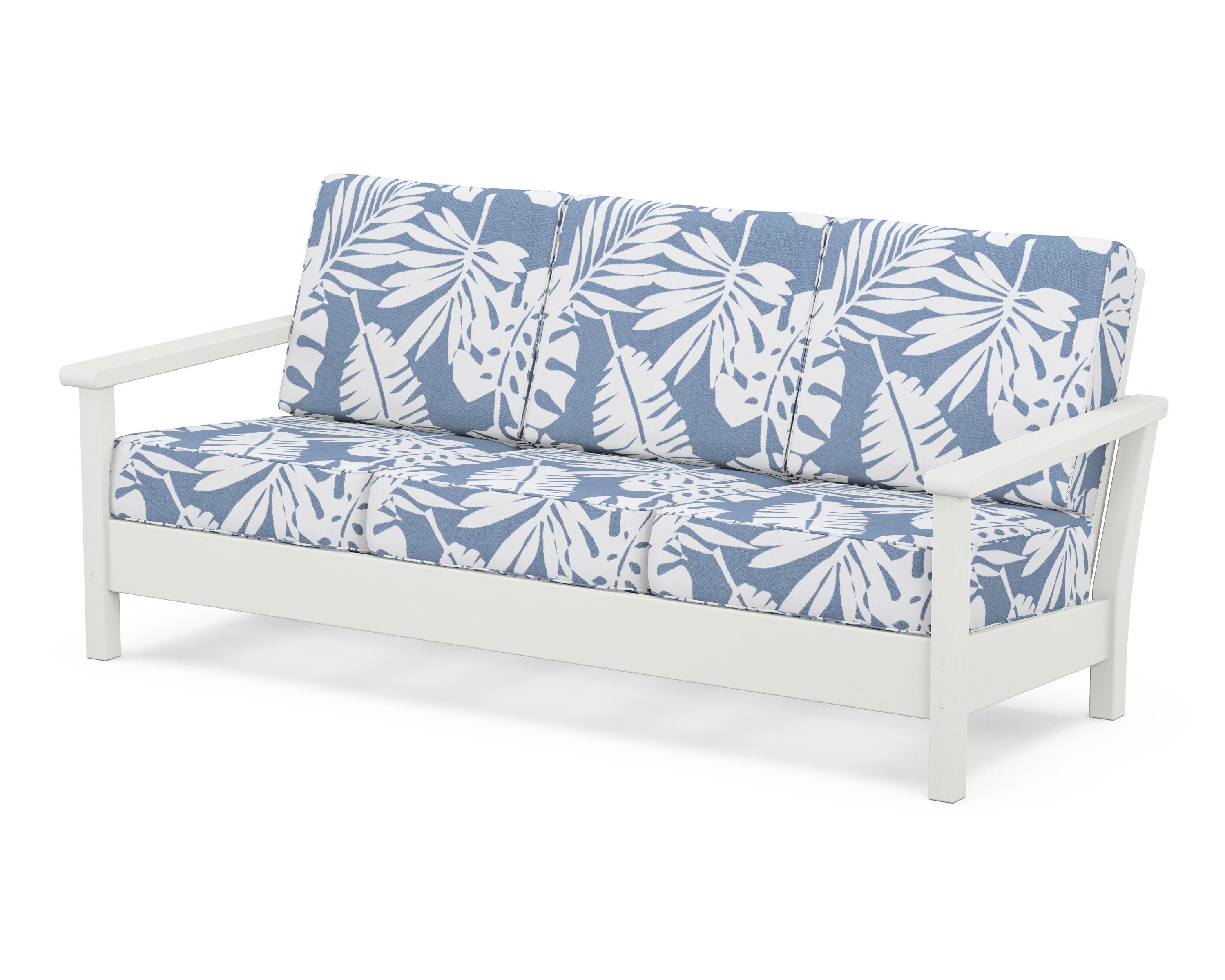 POLYWOOD® Harbour Deep Seating Sofa in Vintage White / Leaf Sky Blue