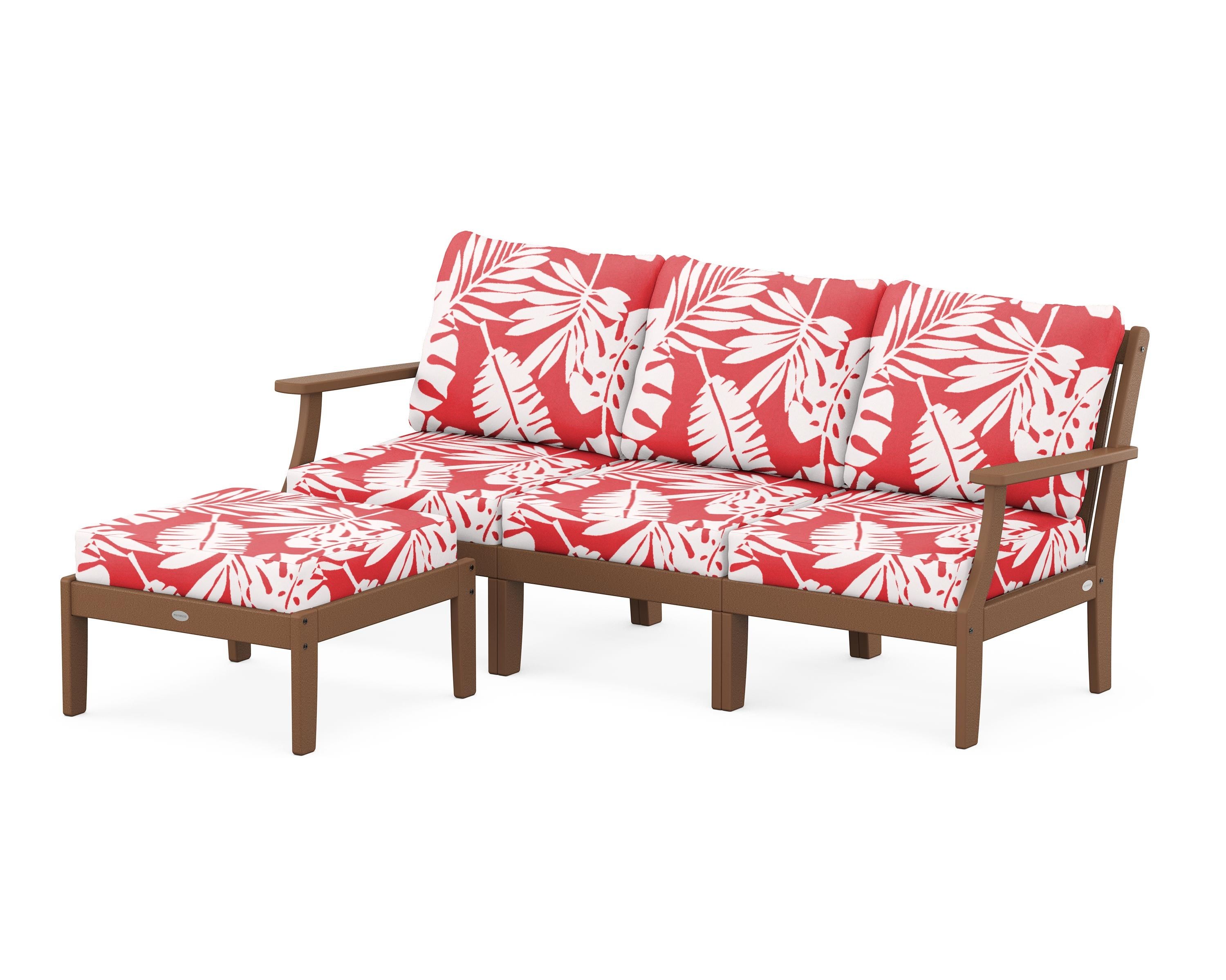 POLYWOOD® Braxton Modular 4-Piece Deep Seating Set with Ottoman in Teak / Leaf Crimson