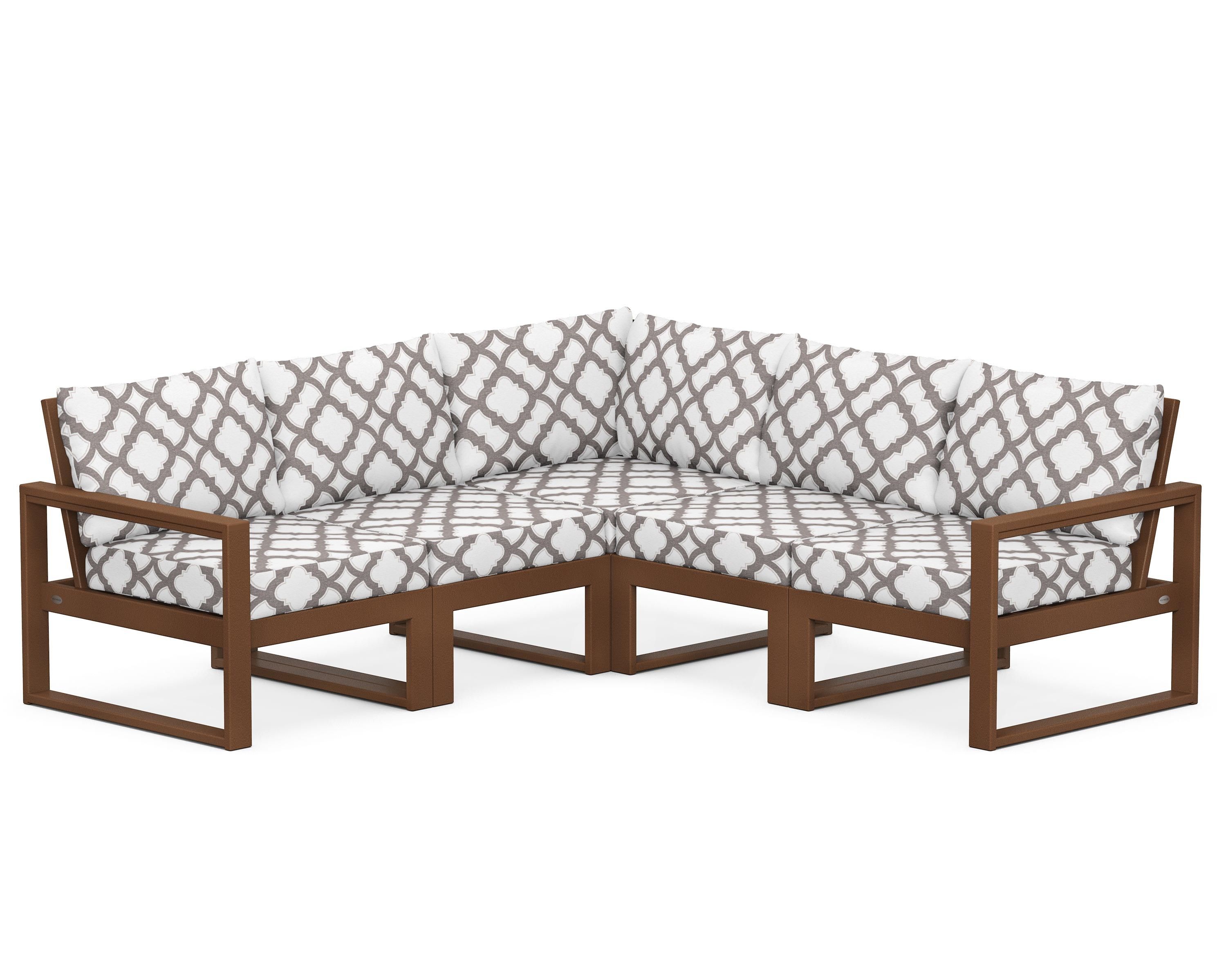 POLYWOOD® EDGE 5-Piece Modular Deep Seating Set in Teak / Trellis Grey Mist