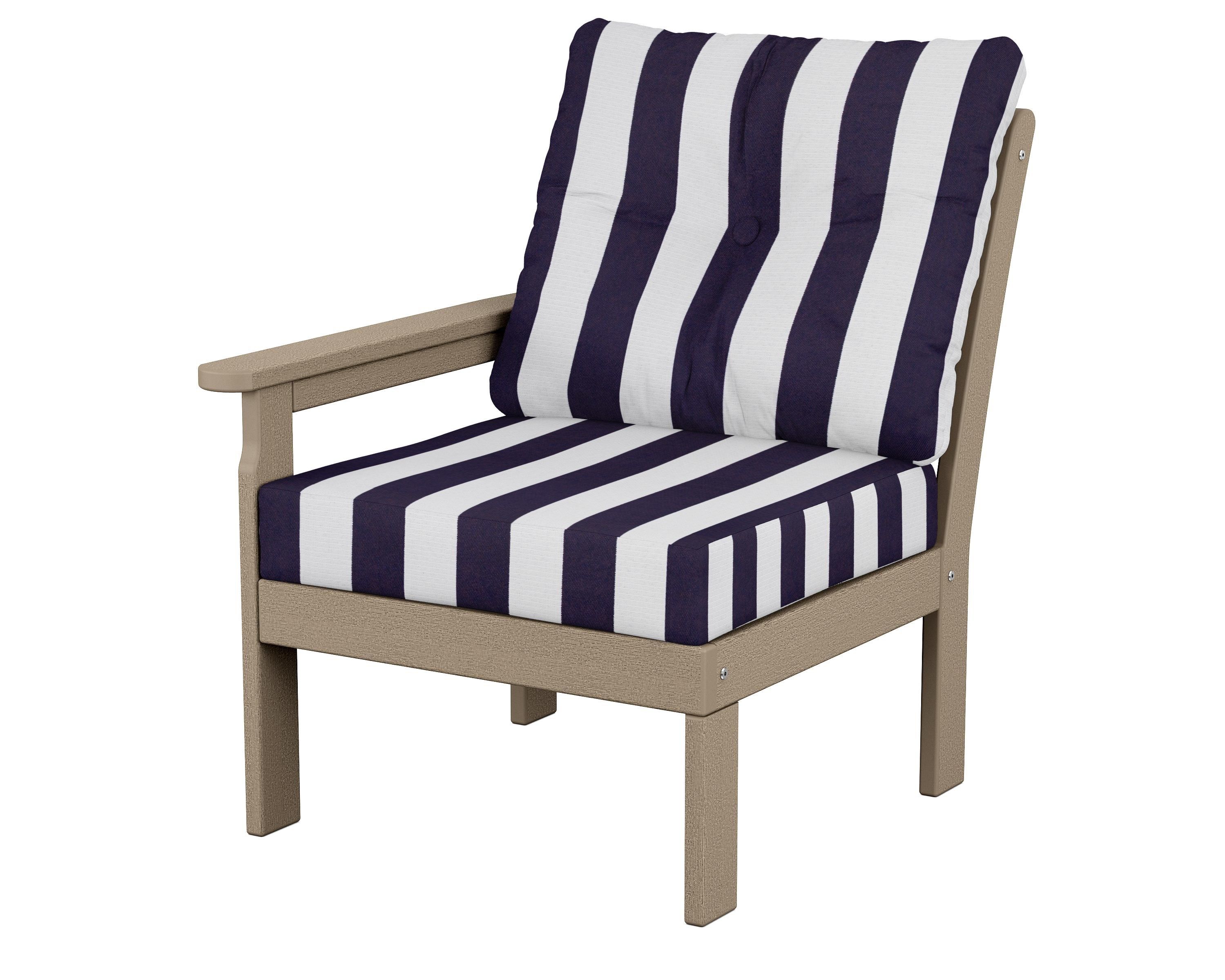 POLYWOOD® Vineyard Modular Left Arm Chair in Vintage Sahara / Cabana Stripe Navy