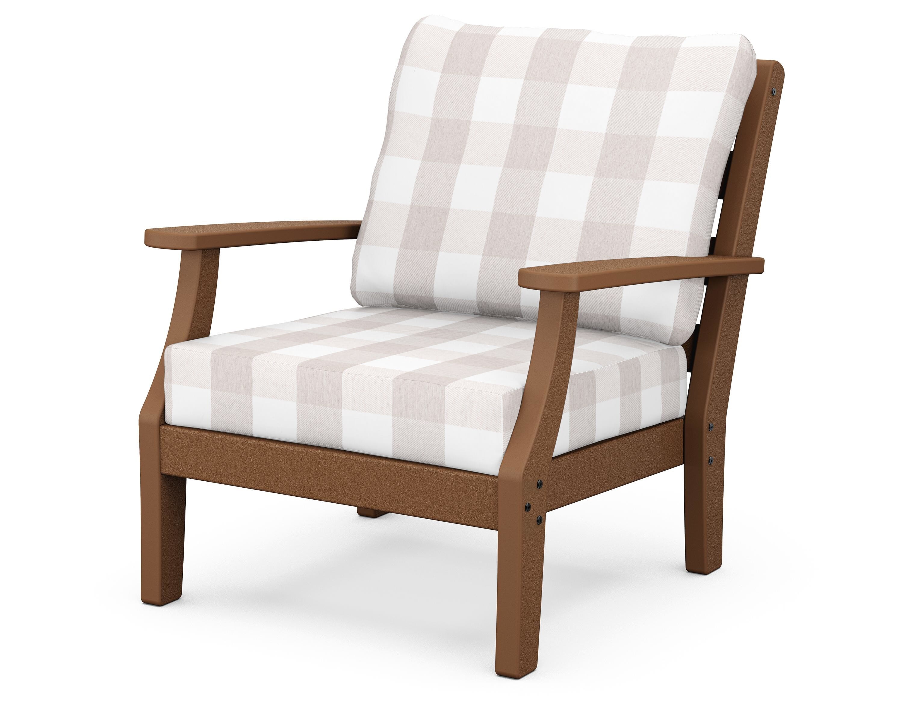 POLYWOOD® Chesapeake Deep Seating Chair in Teak / Buffalo Plaid Dune Burlap