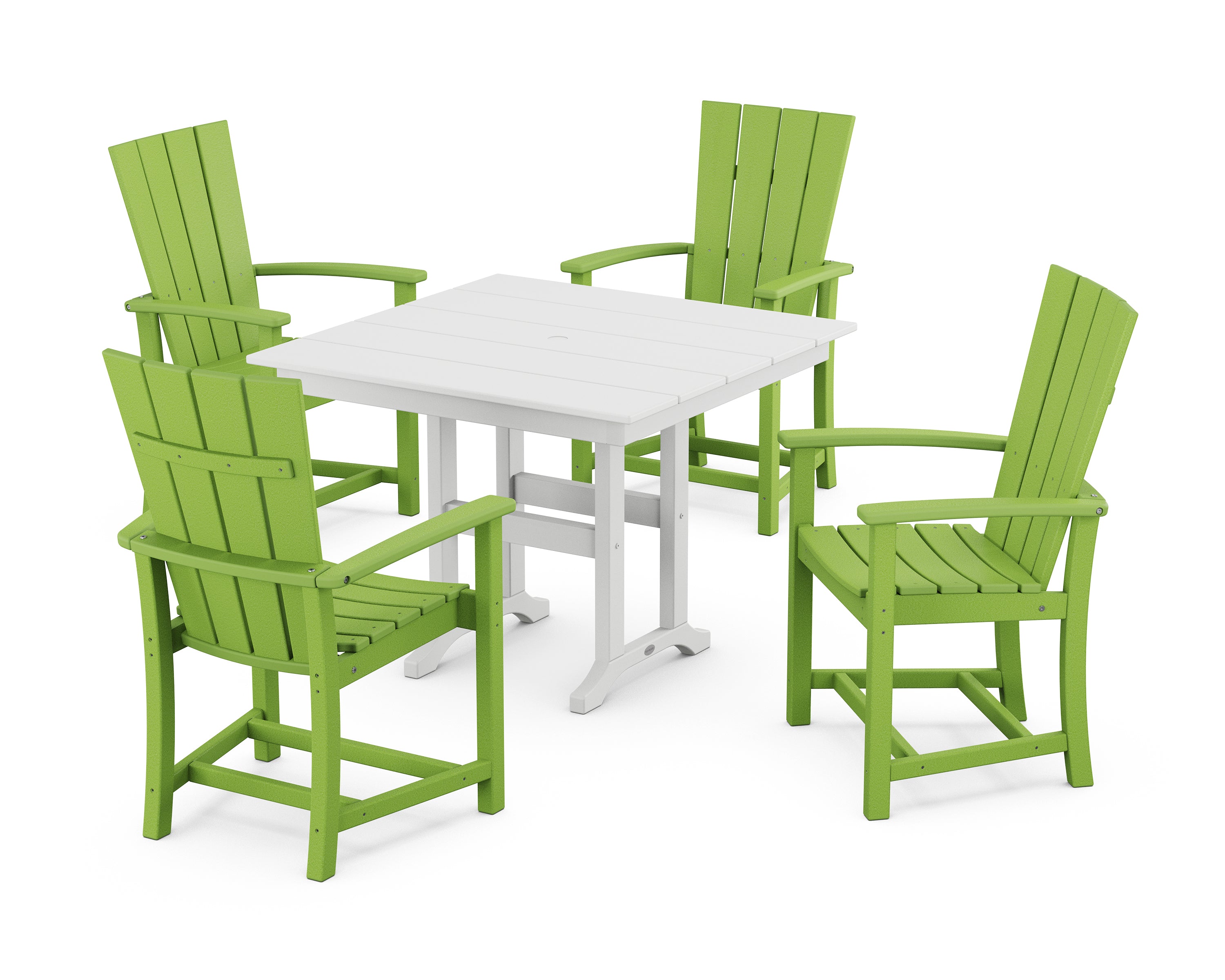 POLYWOOD® Quattro 5-Piece Farmhouse Dining Set in Lime / White