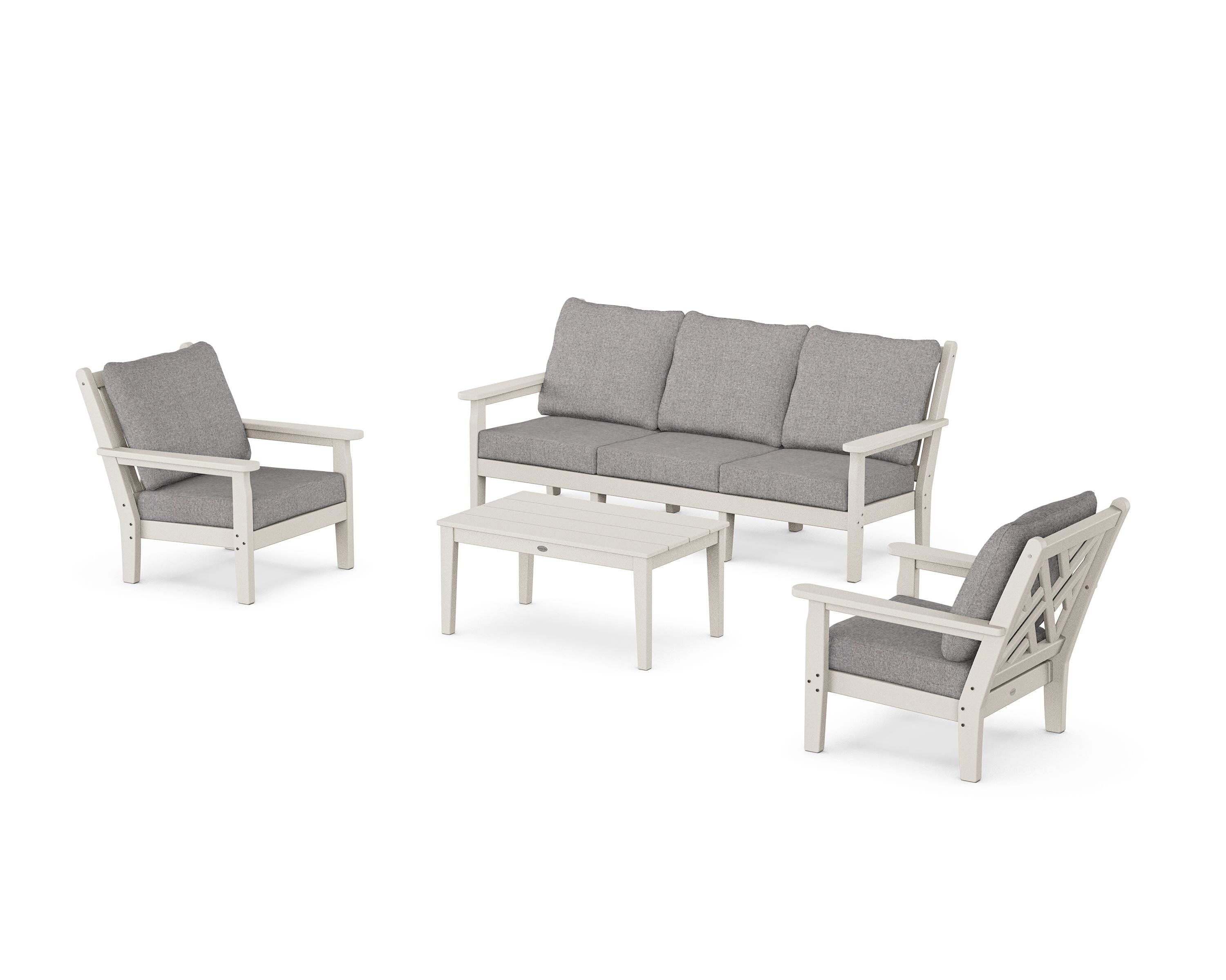 POLYWOOD® Chippendale 4-Piece Deep Seating Set with Sofa in Sand / Grey Mist