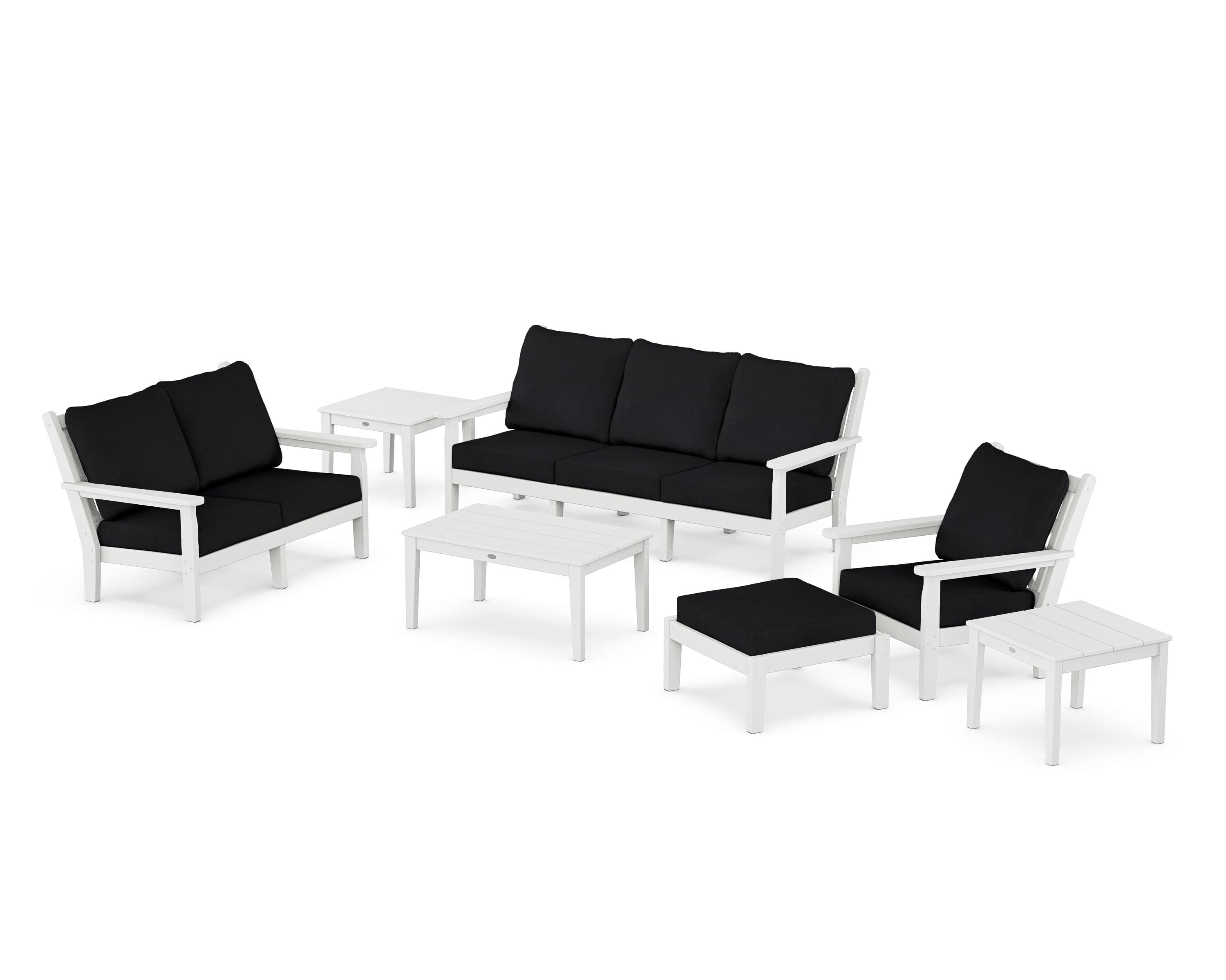 POLYWOOD® Chippendale 7-Piece Deep Seating Set in White / Midnight Linen