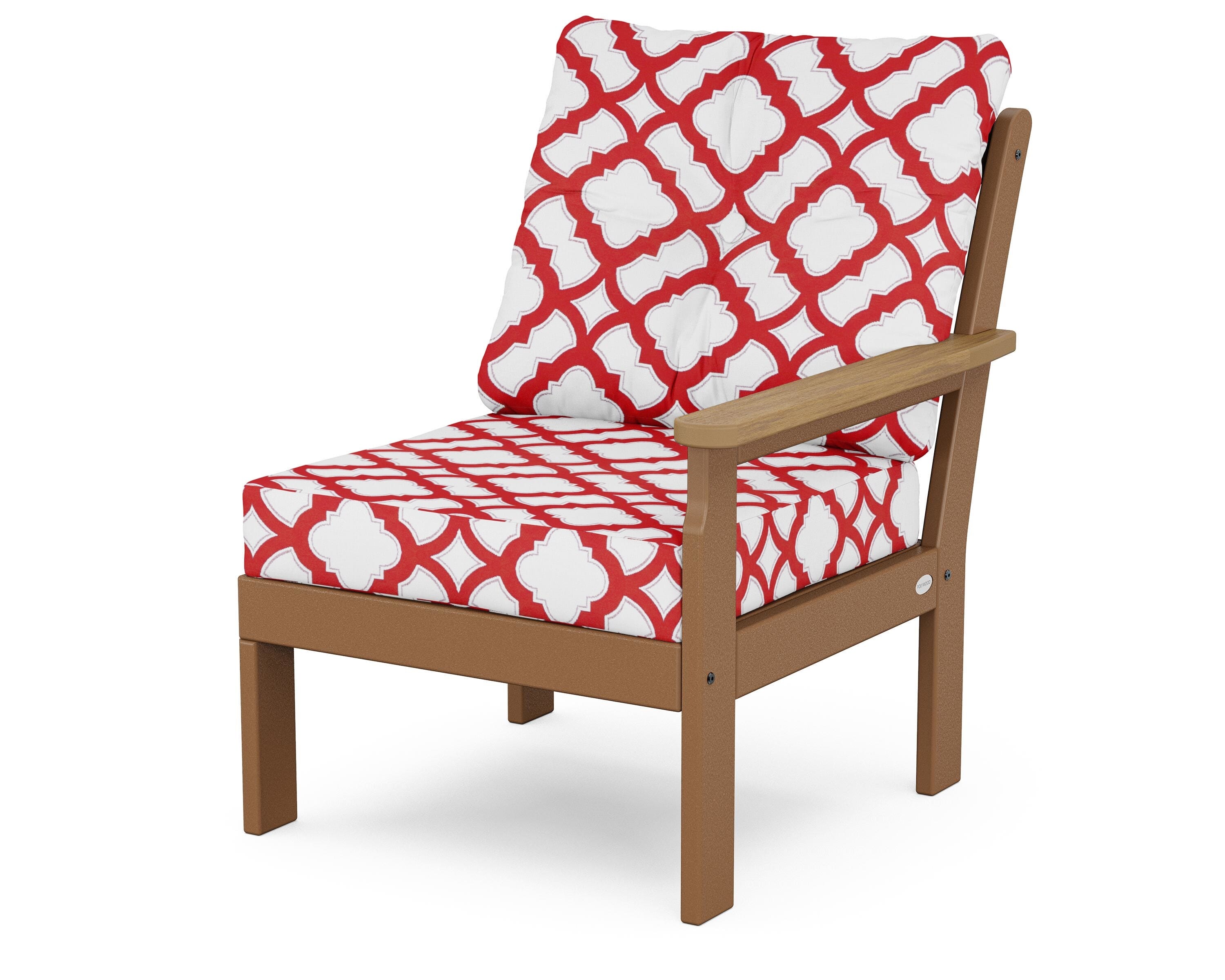 POLYWOOD® Vineyard Modular Right Arm Chair in Teak / Natural / Trellis Crimson