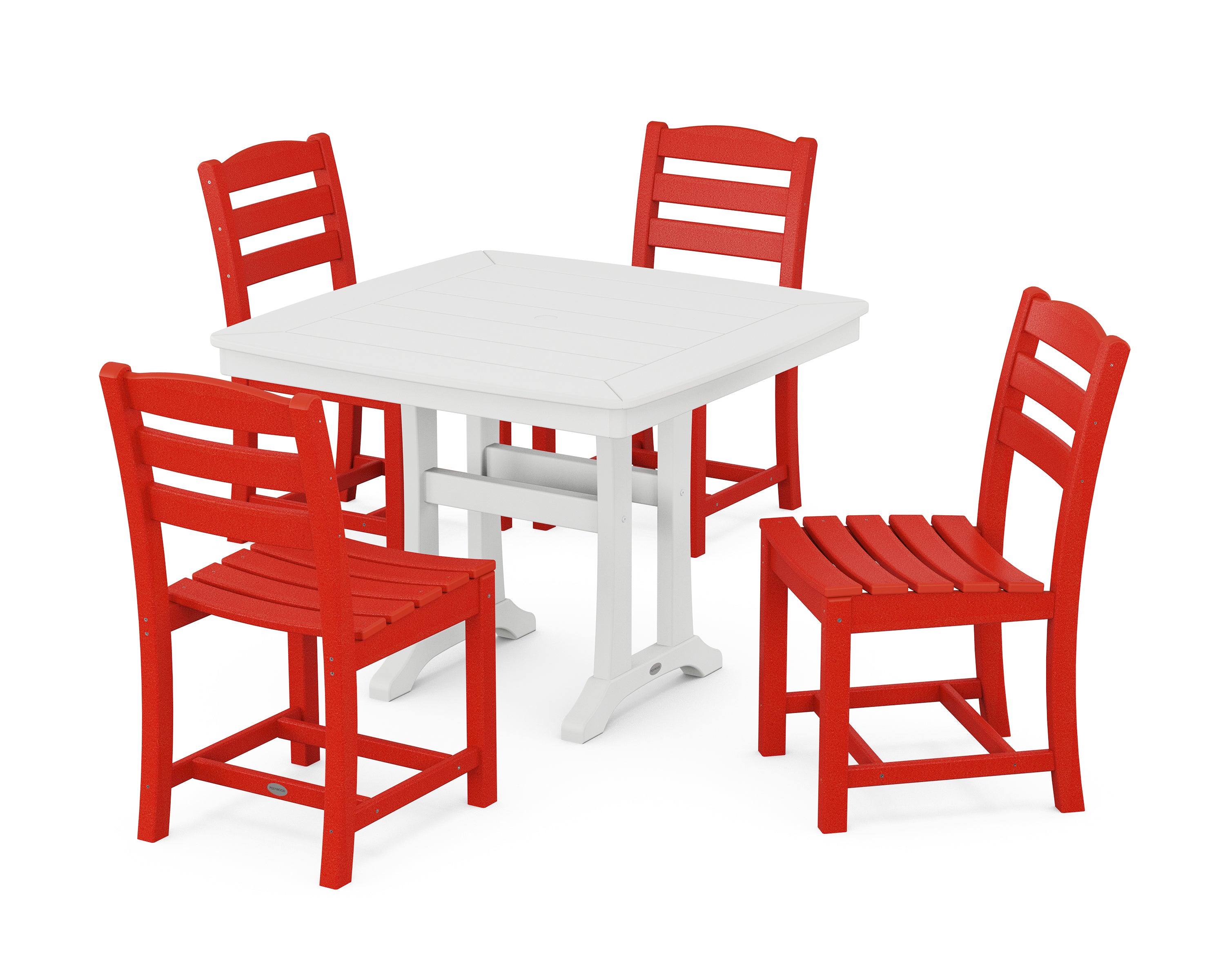 POLYWOOD® La Casa Café Side Chair 5-Piece Dining Set with Trestle Legs in Sunset Red / White