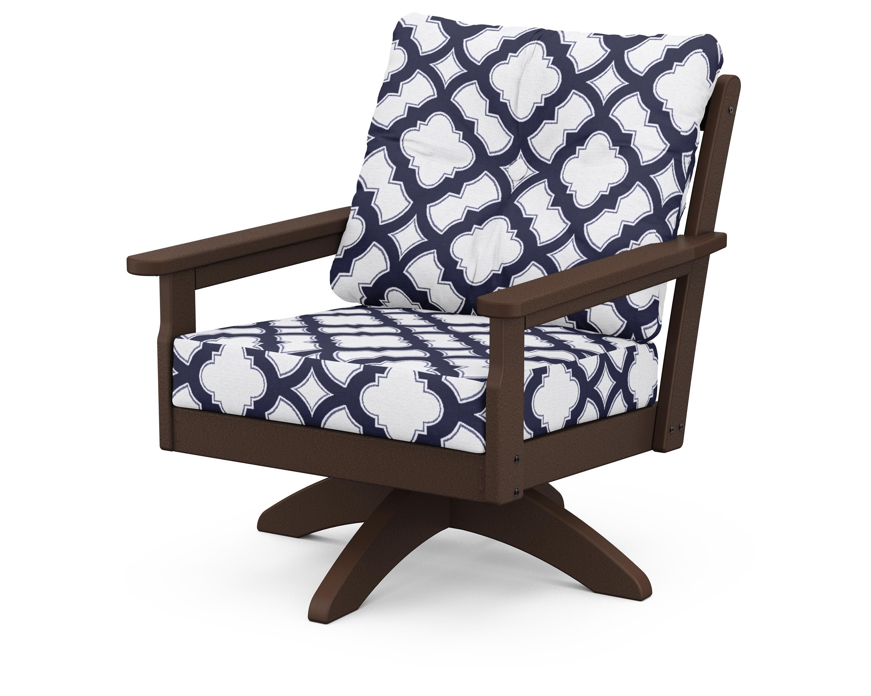 POLYWOOD® Vineyard Deep Seating Swivel Chair in Mahogany / Trellis Navy
