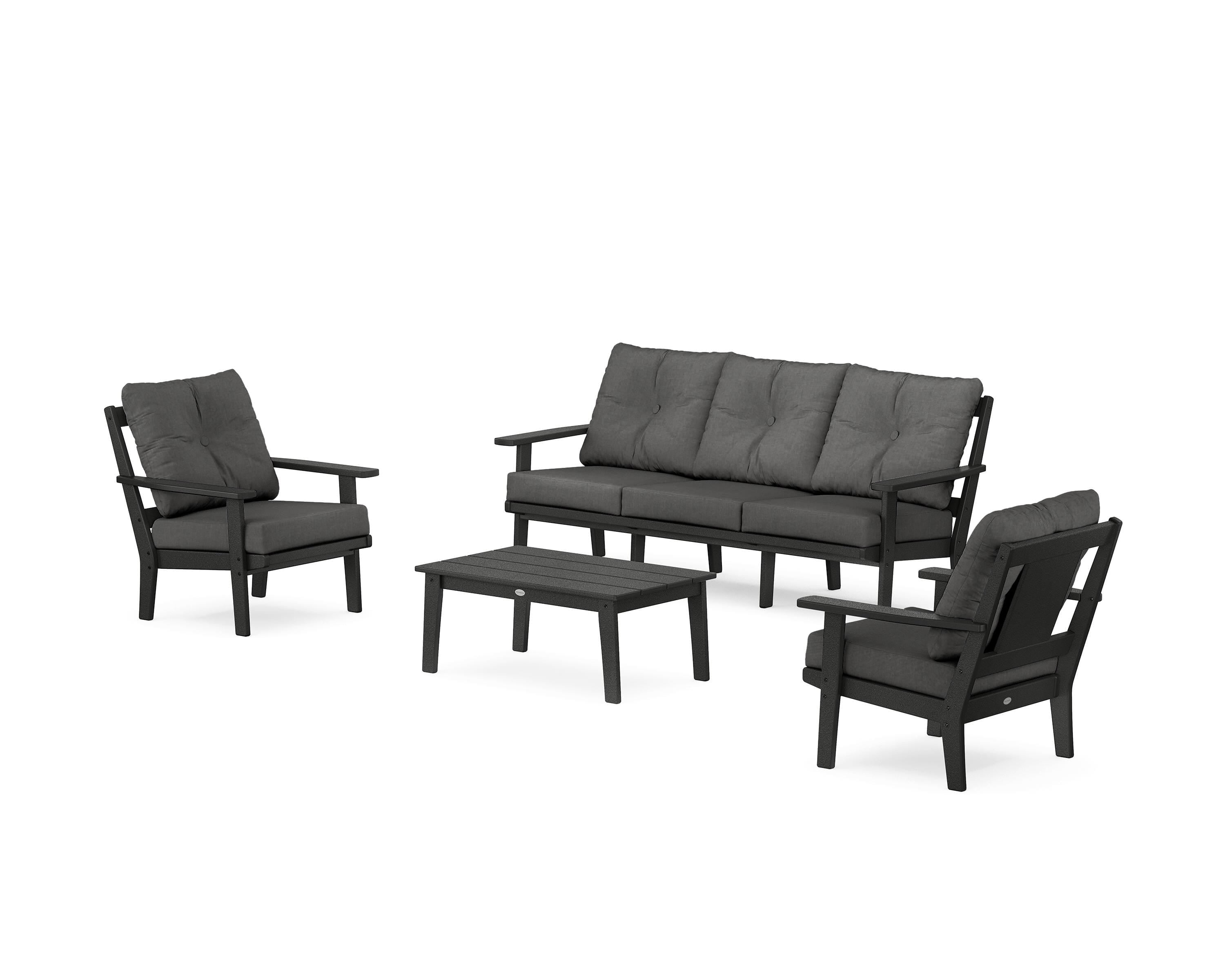 POLYWOOD® Prairie 4-Piece Deep Seating Set with Sofa in Black / Spectrum Carbon