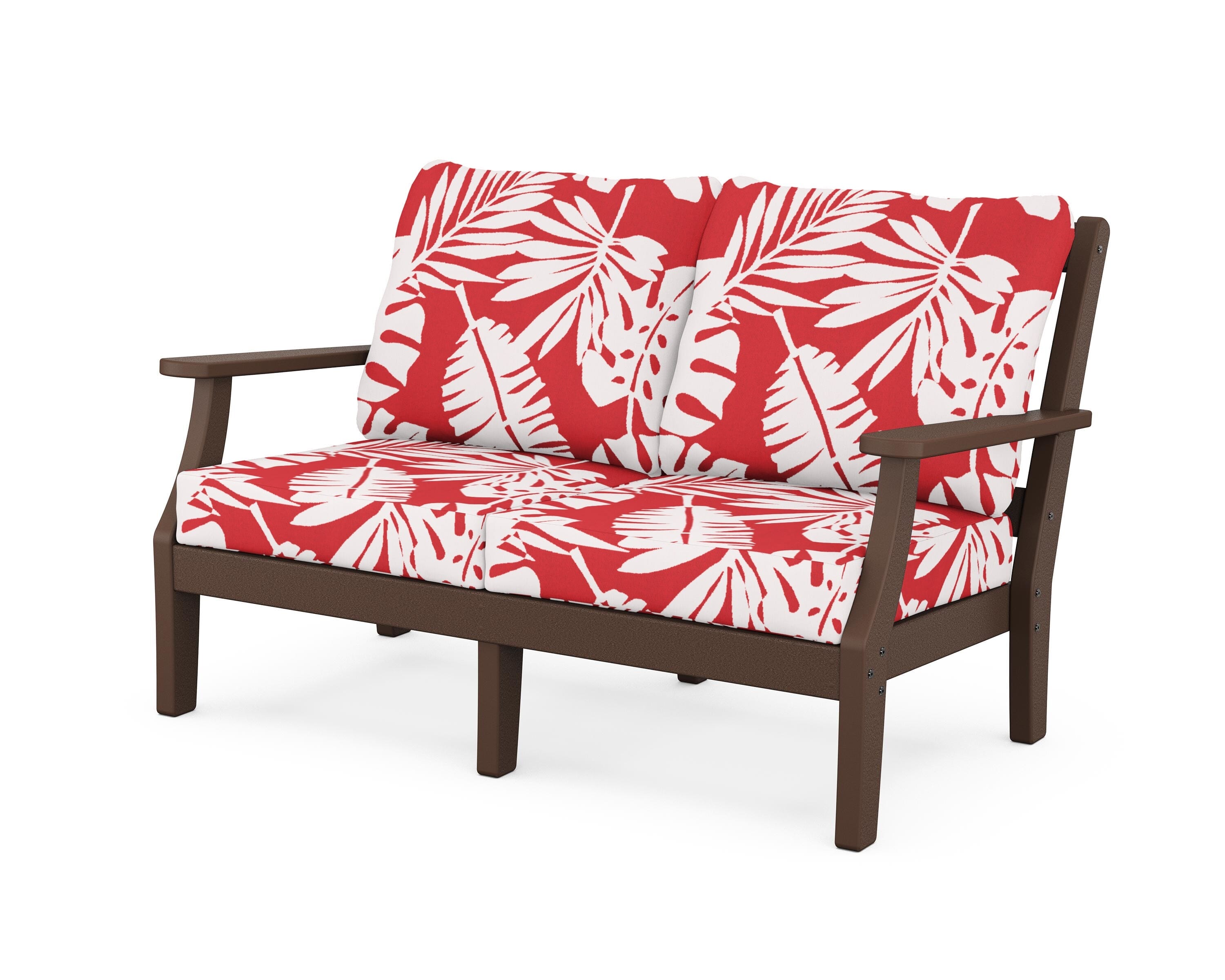 Martha Stewart by POLYWOOD® Chinoiserie Deep Seating Loveseat in Mahogany / Leaf Crimson