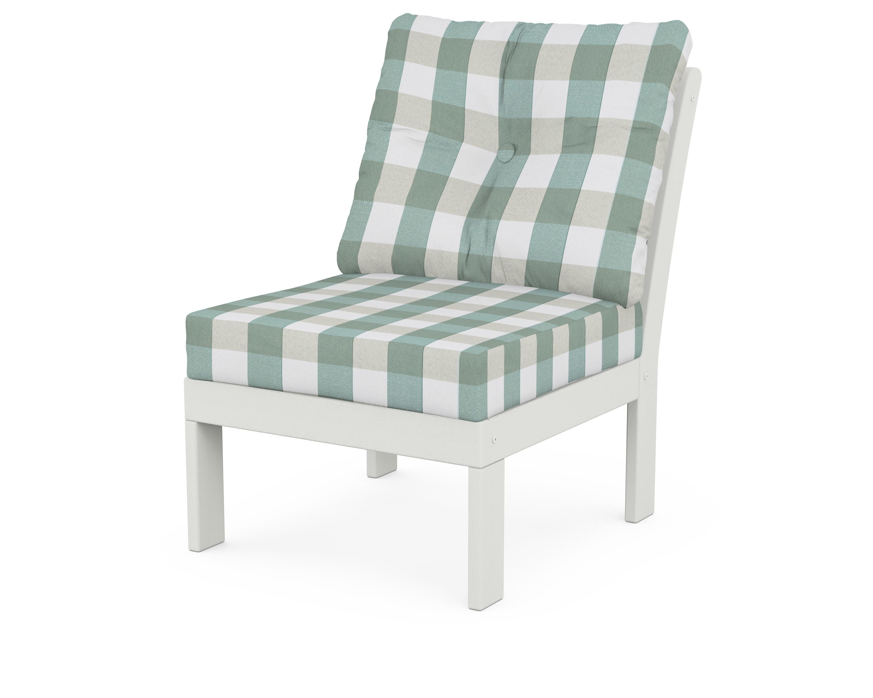POLYWOOD® Vineyard Modular Armless Chair in Vintage White / Buffalo Plaid Glacier Spa
