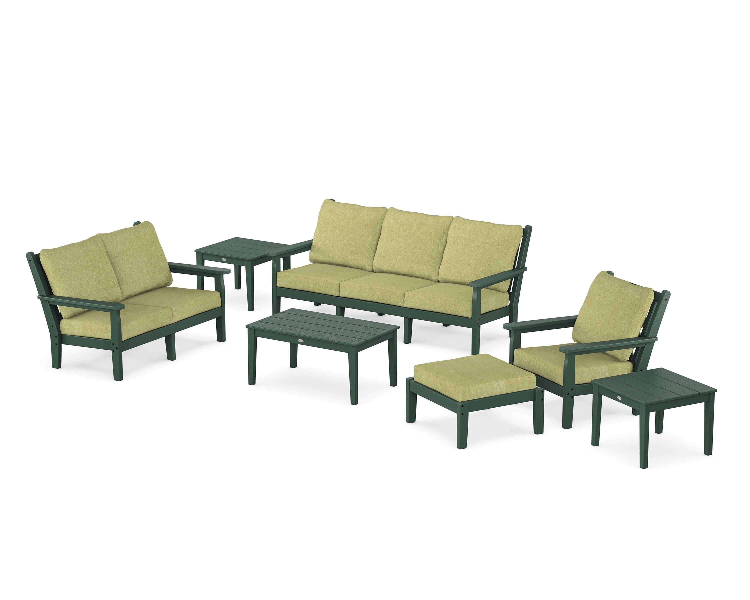 POLYWOOD® Chippendale 7-Piece Deep Seating Set in Green / Chartreuse Boucle