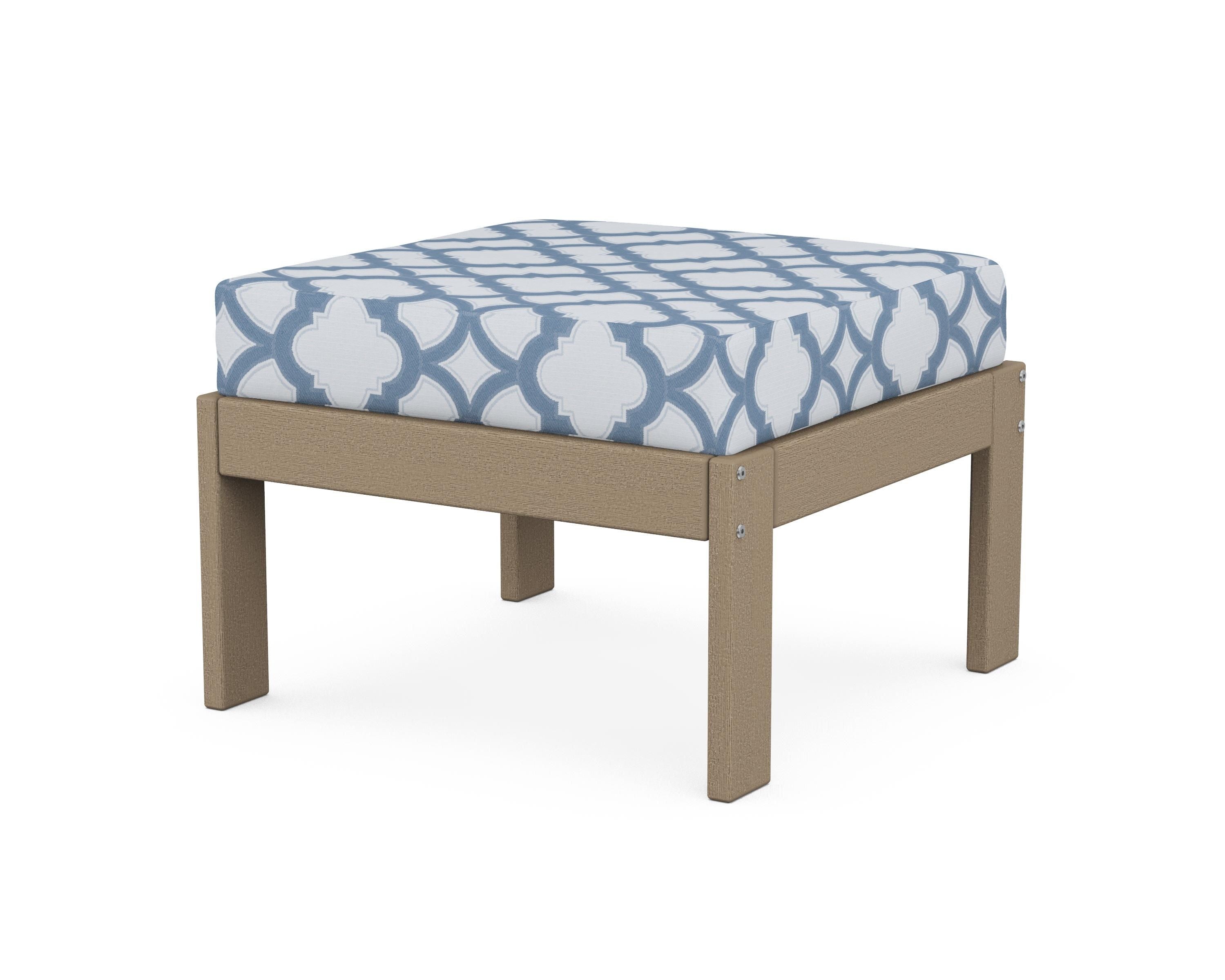 POLYWOOD® Vineyard Modular Ottoman in Vintage Sahara / Trellis Sky Blue