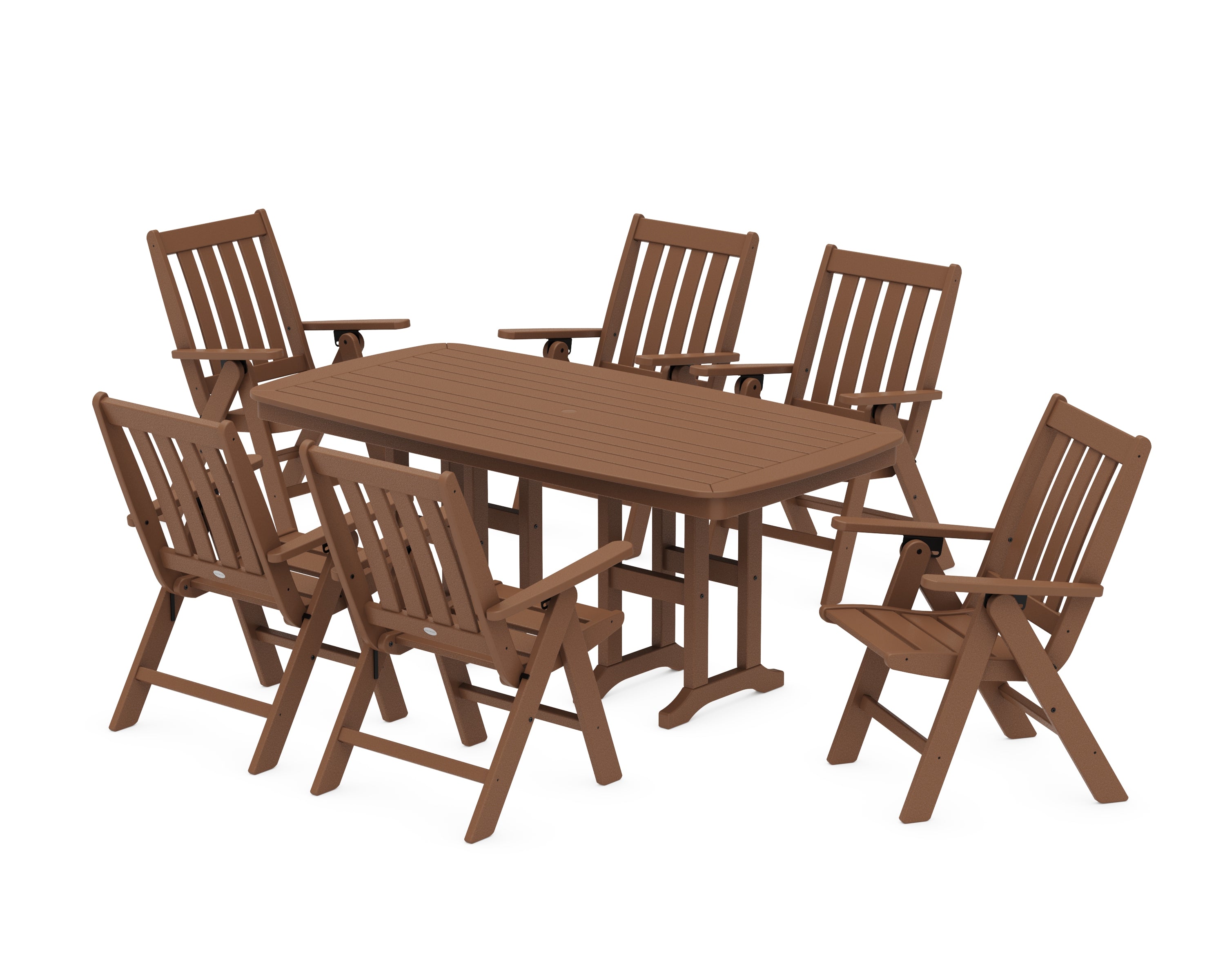 POLYWOOD® Vineyard Folding Chair 7-Piece Dining Set in Teak