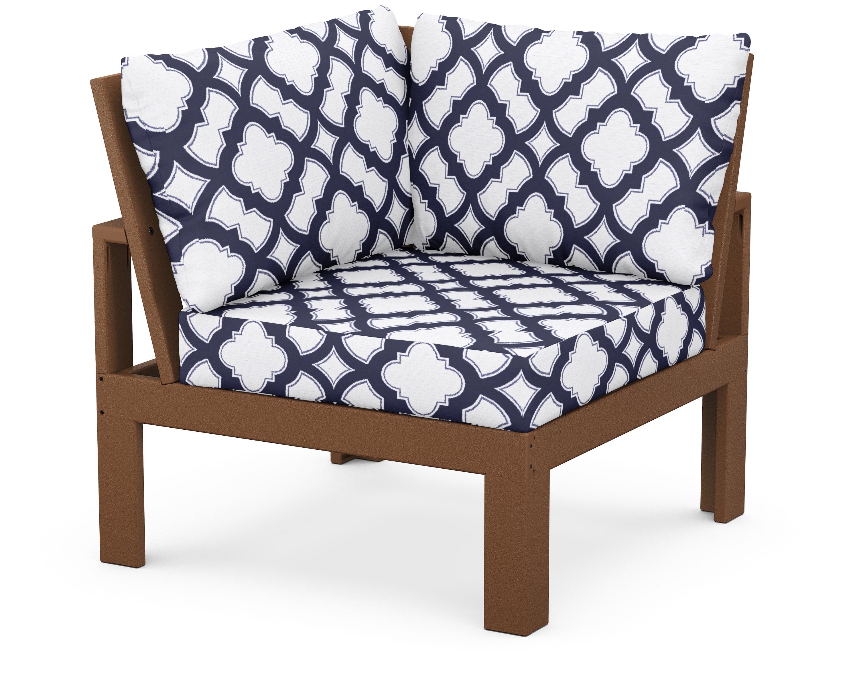Unbranded Modular Corner Chair in Teak / Trellis Navy