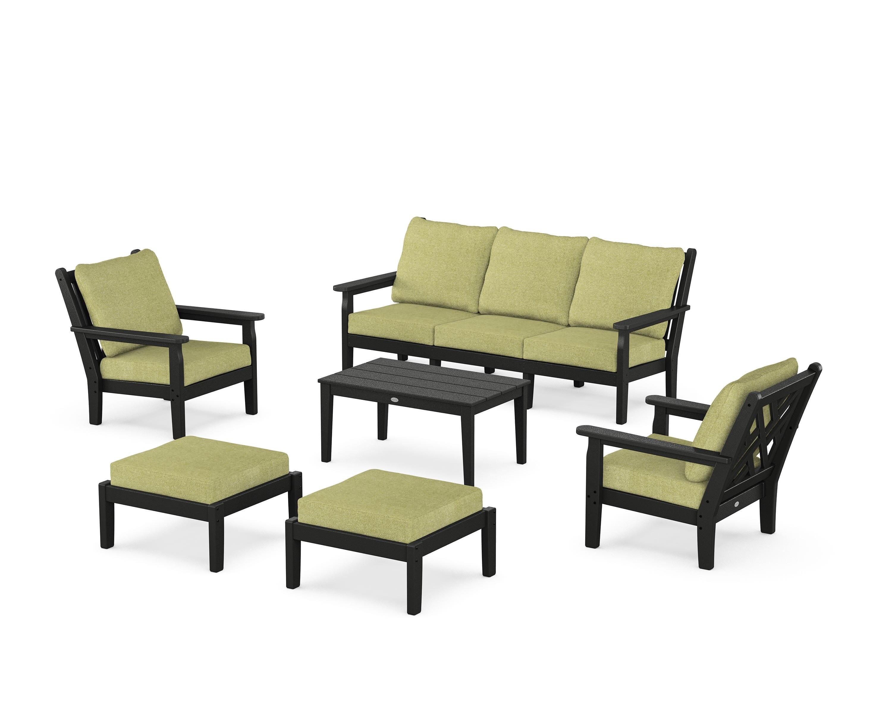 POLYWOOD® Chippendale 6-Piece Lounge Sofa Set in Black / Chartreuse Boucle
