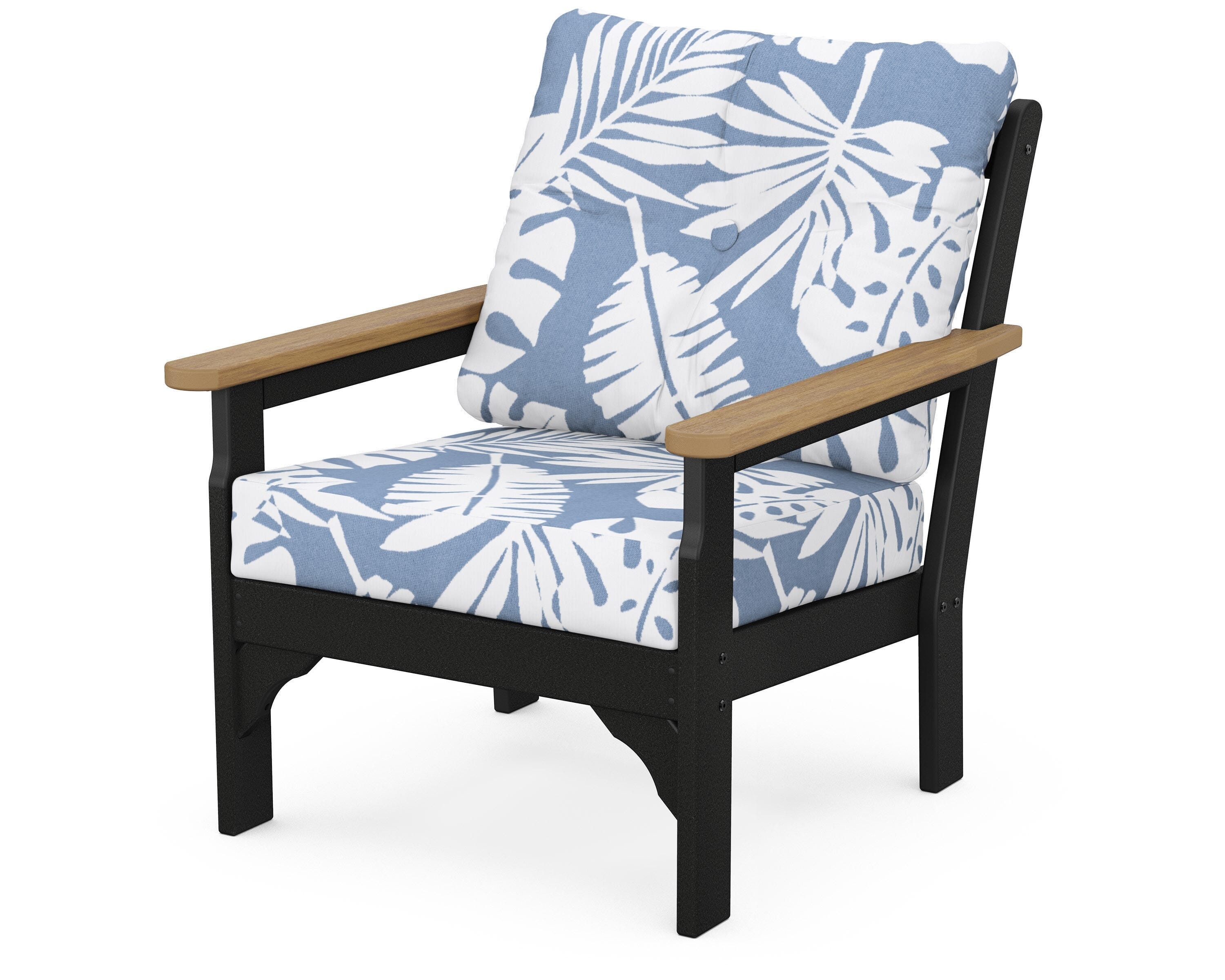 POLYWOOD® Vineyard Deep Seating Chair in Black / Natural / Leaf Sky Blue