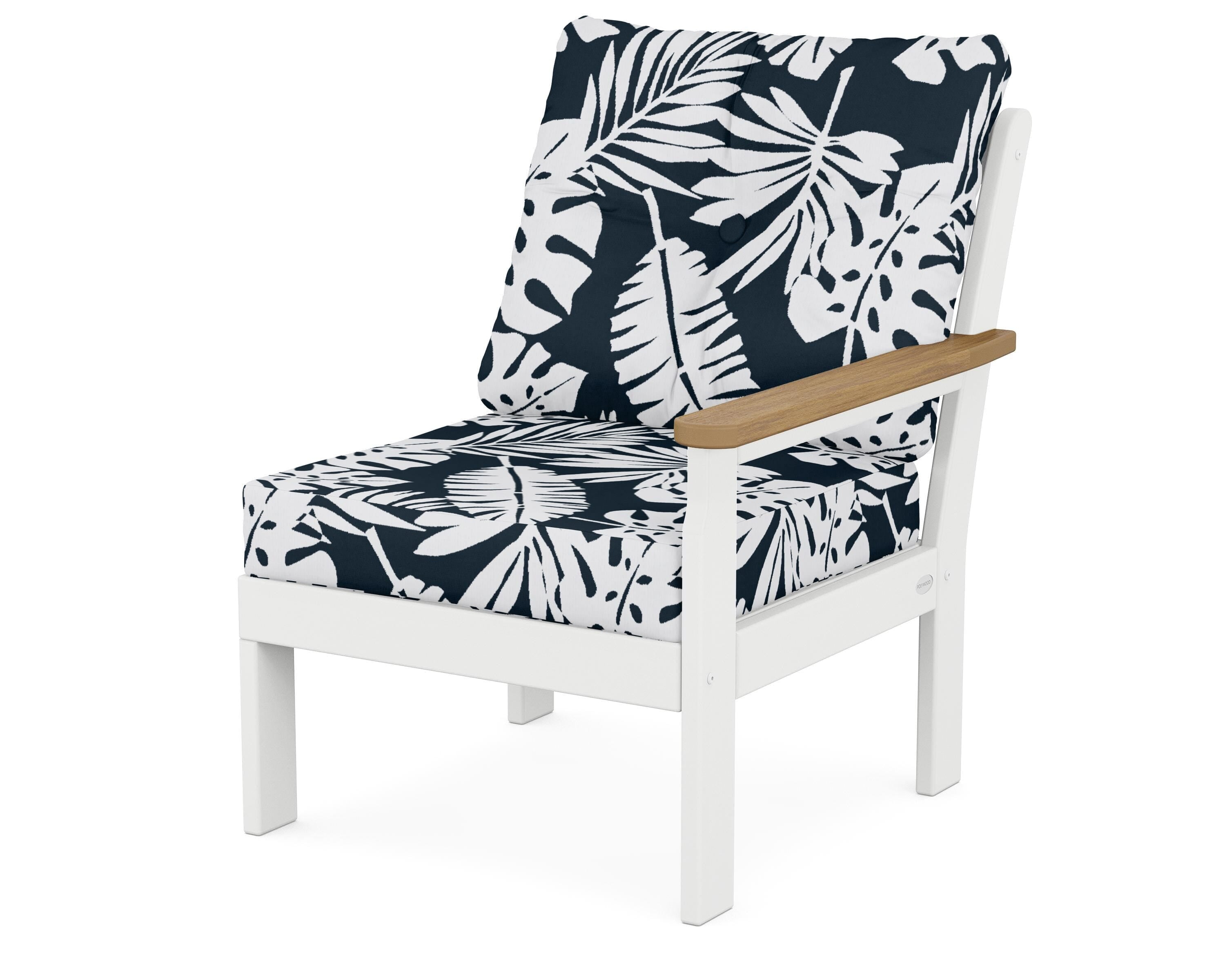 POLYWOOD® Vineyard Modular Right Arm Chair in White / Natural / Leaf Marine Indigo